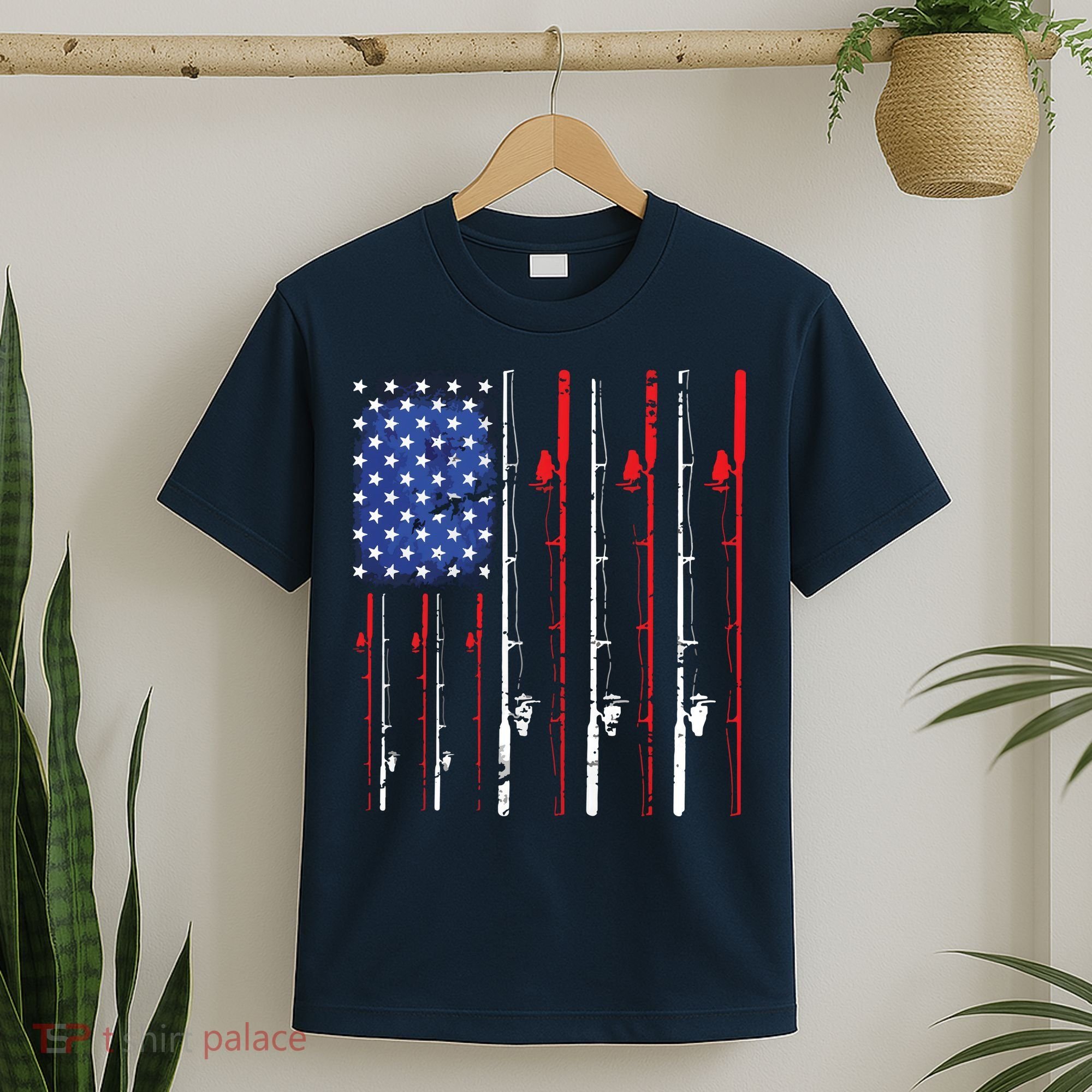 American Flag Fishing Rod Fishing Lover T-Shirt
