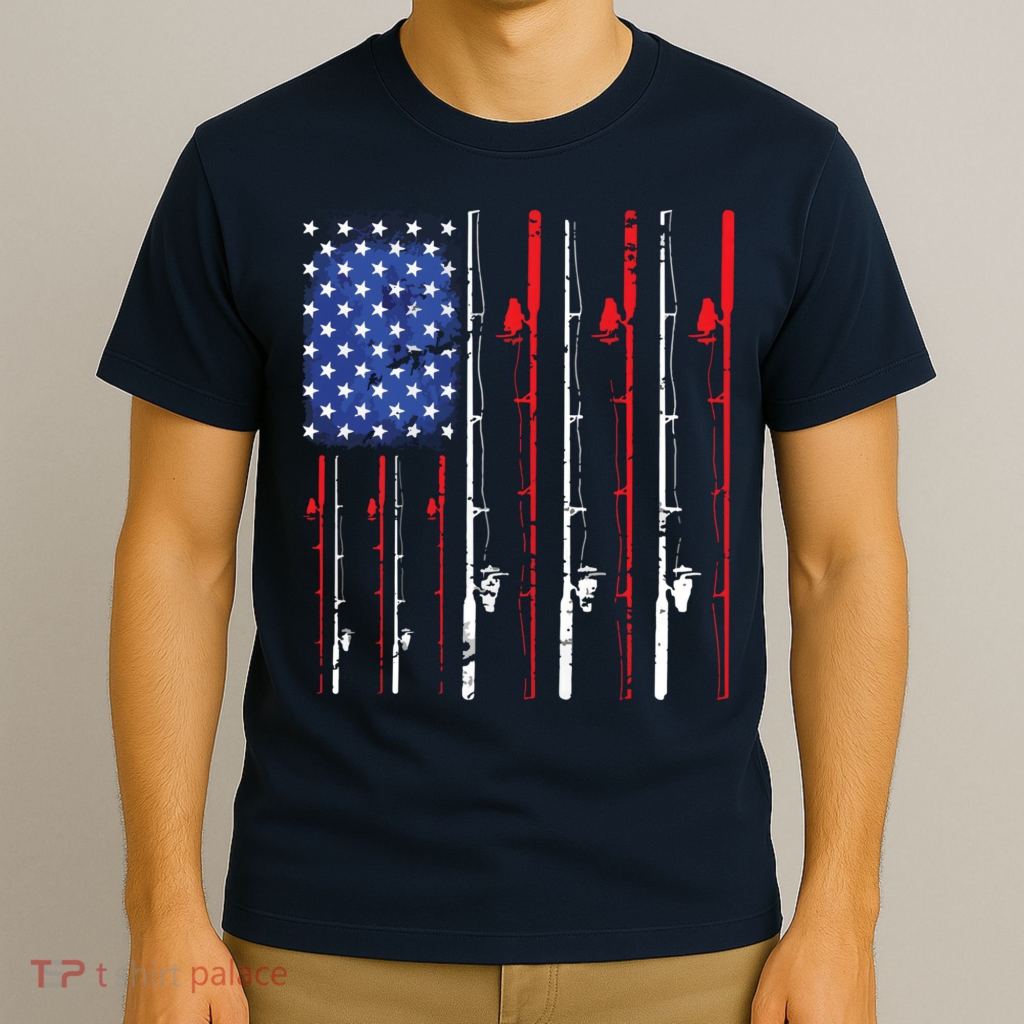 American Flag Fishing Rod Fishing Lover T-Shirt