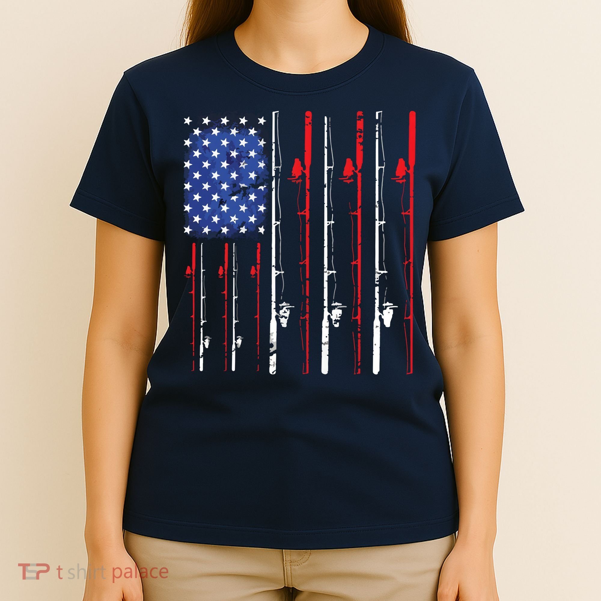 American Flag Fishing Rod Fishing Lover T-Shirt