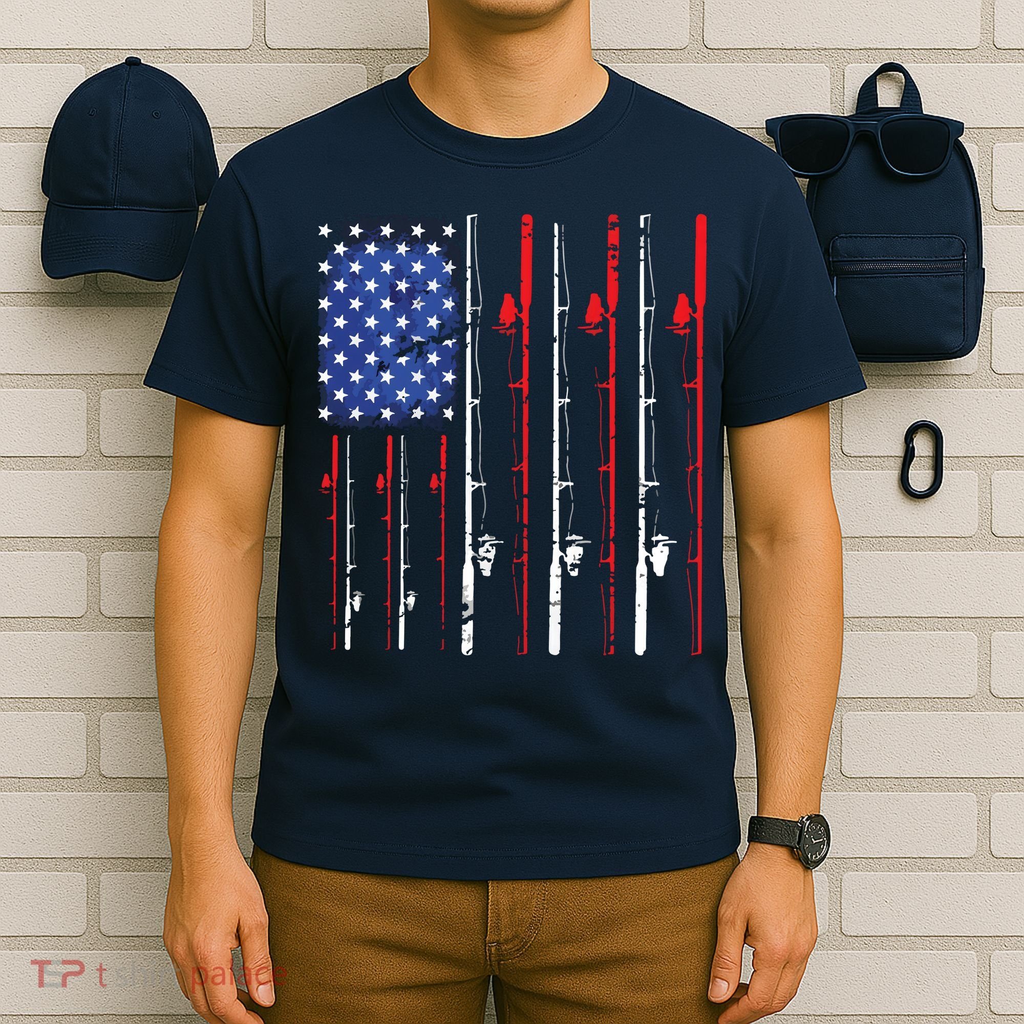 American Flag Fishing Rod Fishing Lover T-Shirt