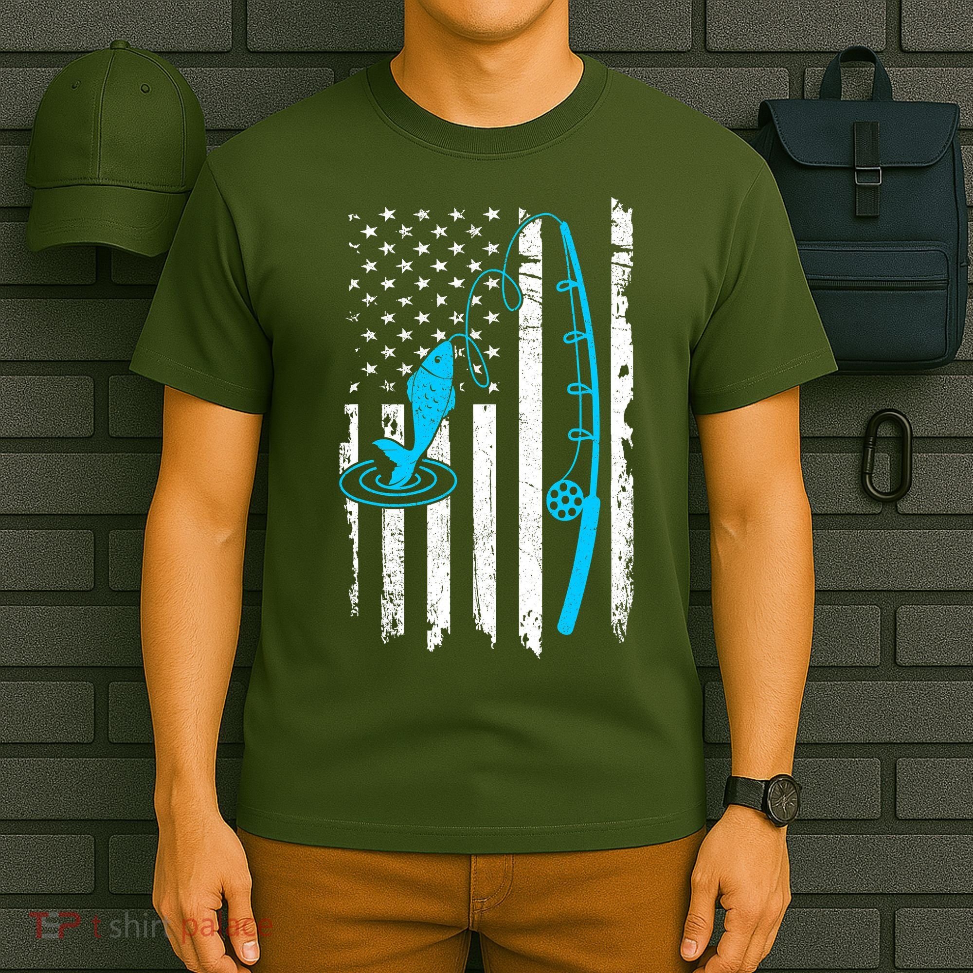 American Flag Fishing Vintage Fishing T-Shirt
