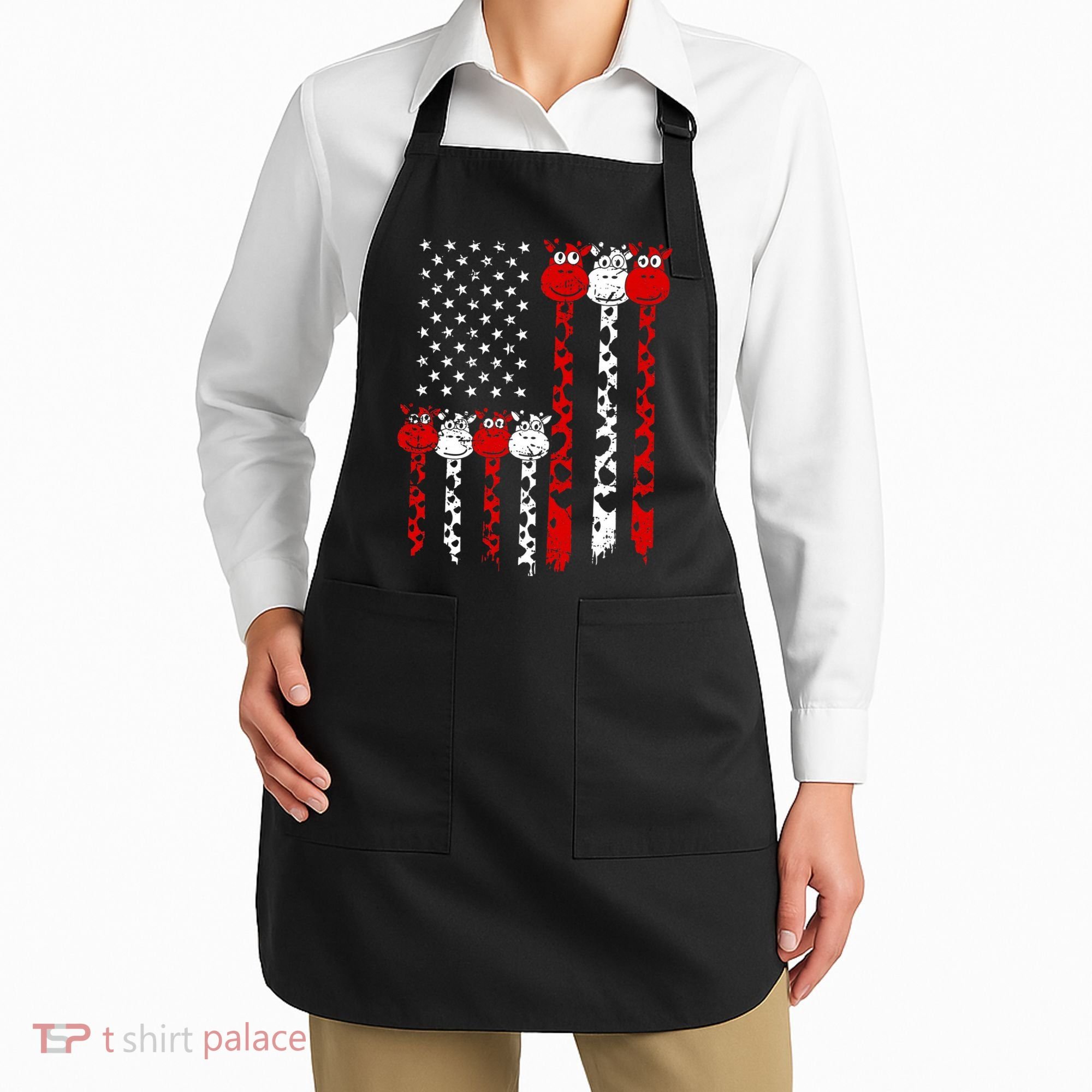 American Flag Giraffe 4th of July Cute USA Gift Apron