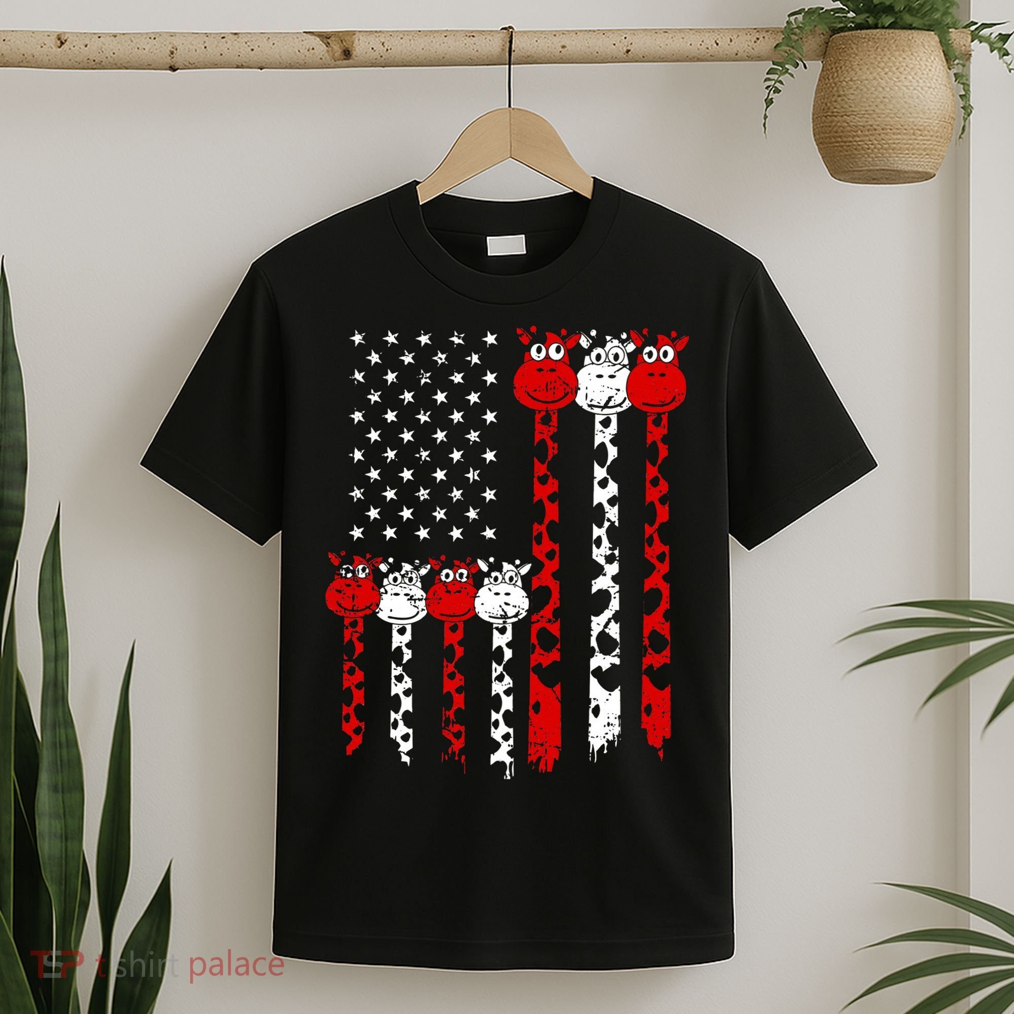 American Flag Giraffe 4th of July Cute USA Gift T-Shirt