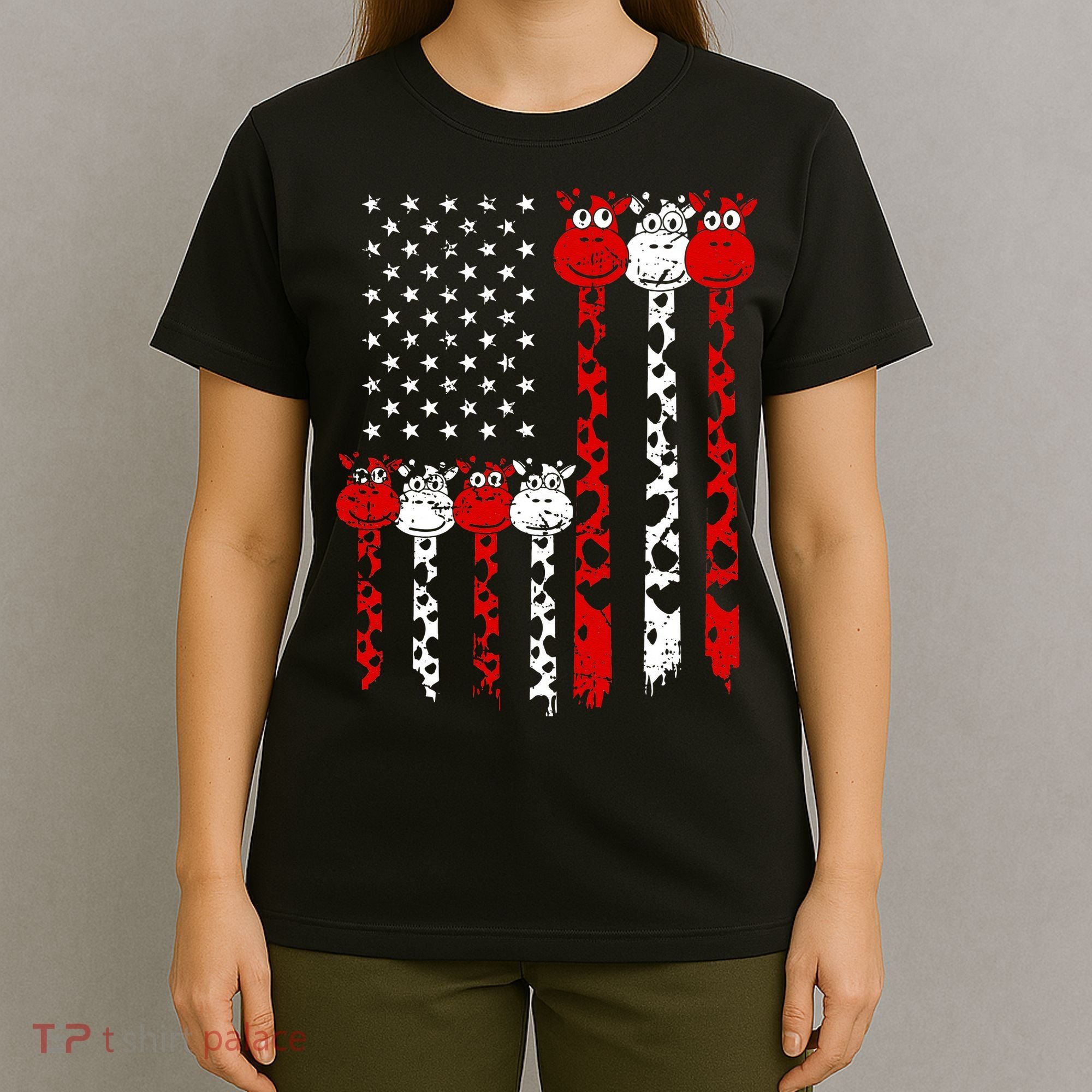 American Flag Giraffe 4th of July Cute USA Gift T-Shirt