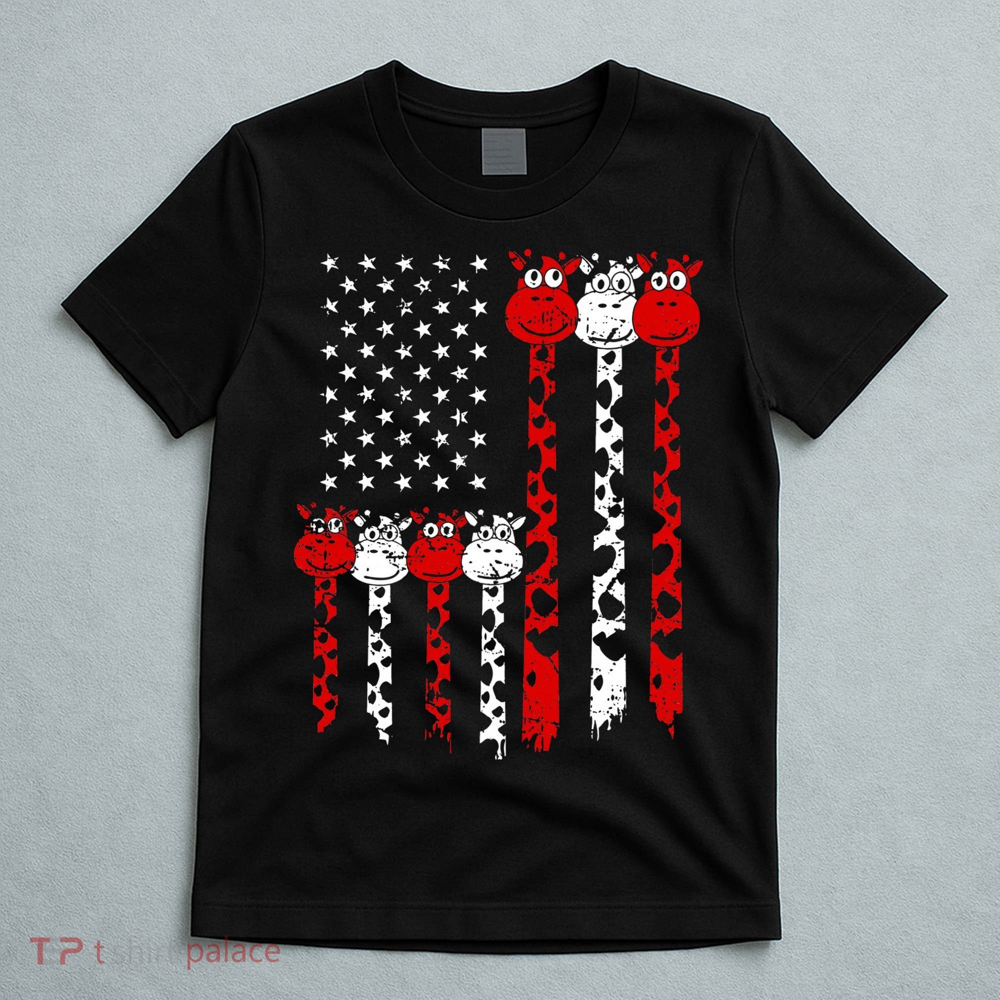 American Flag Giraffe 4th of July Cute USA Gift T-Shirt