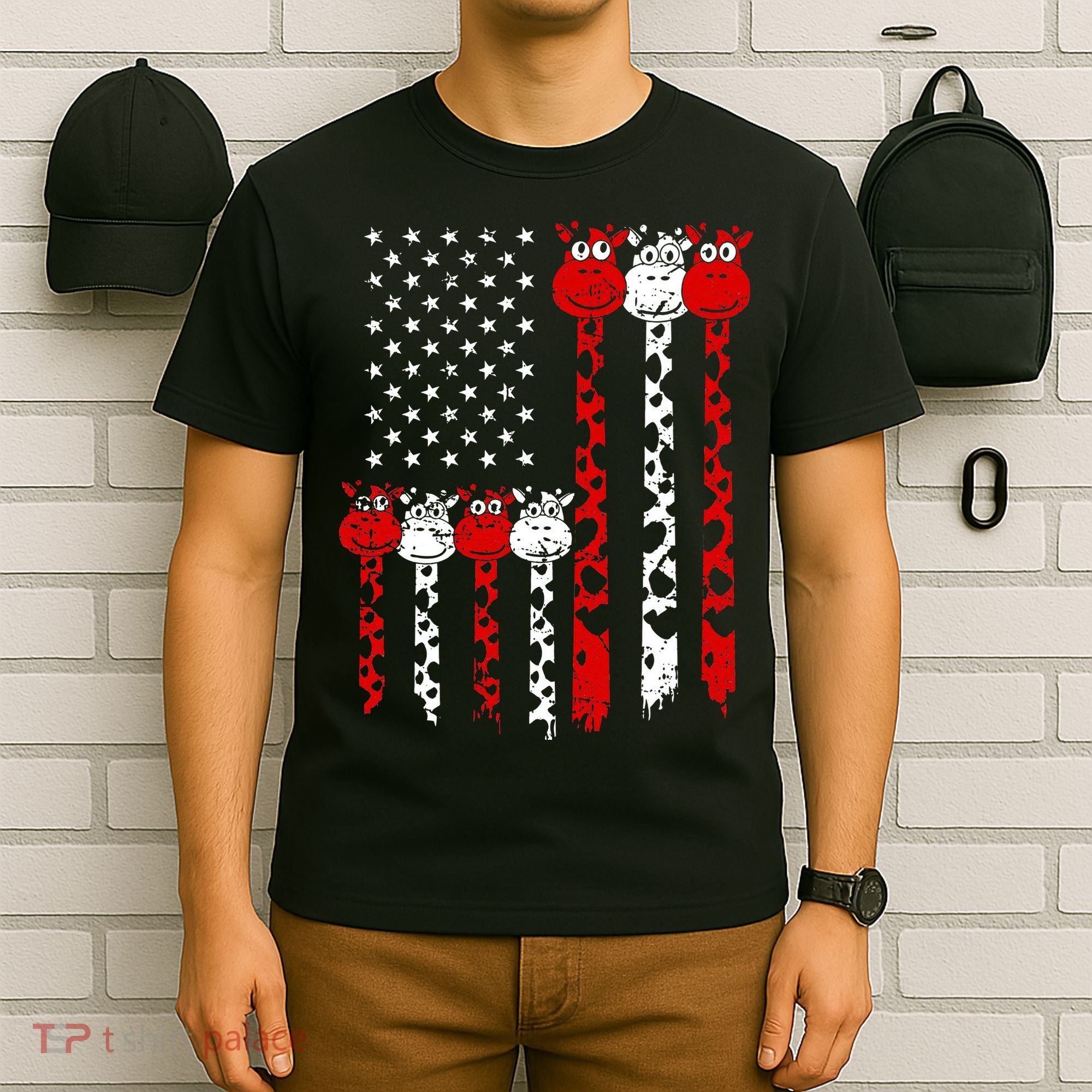 American Flag Giraffe 4th of July Cute USA Gift T-Shirt
