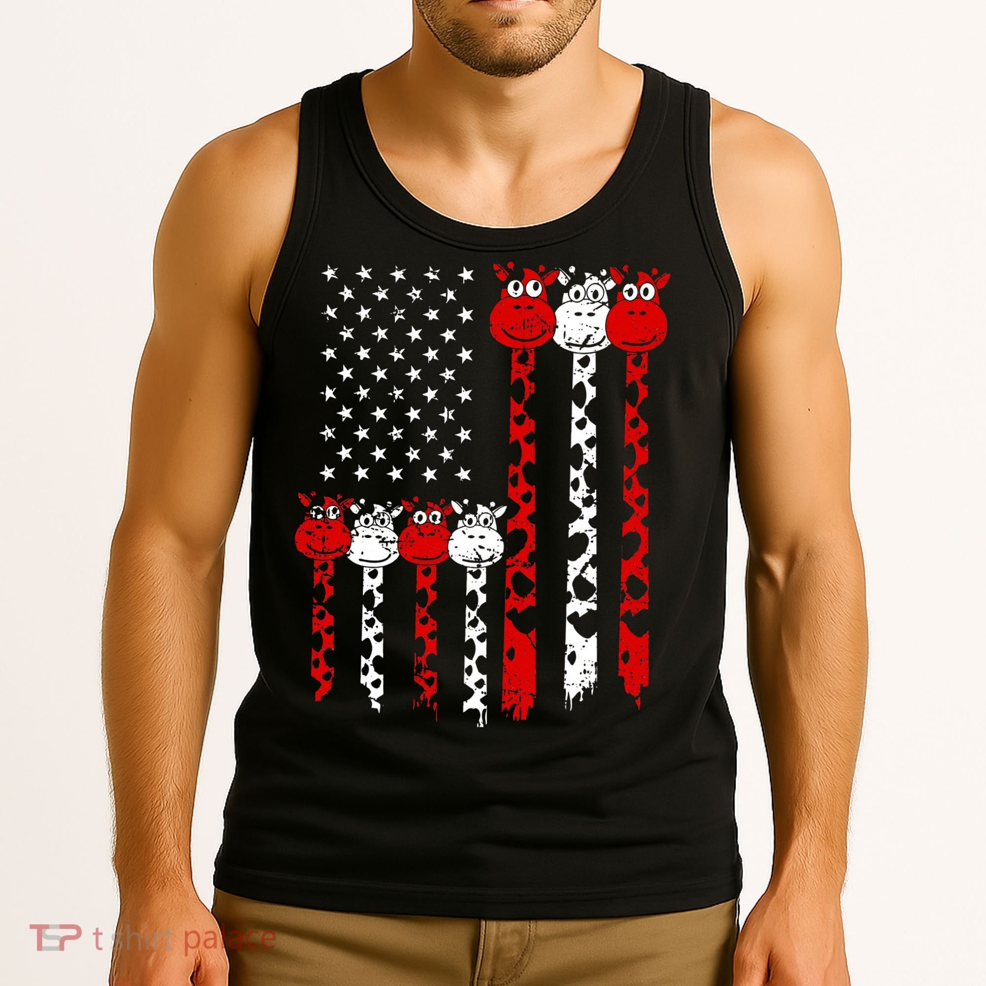 American Flag Giraffe 4th of July Cute USA Gift Tank Top