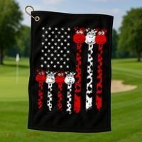 American Flag Giraffe 4th of July Cute USA Gift Golf Towel thumb 1