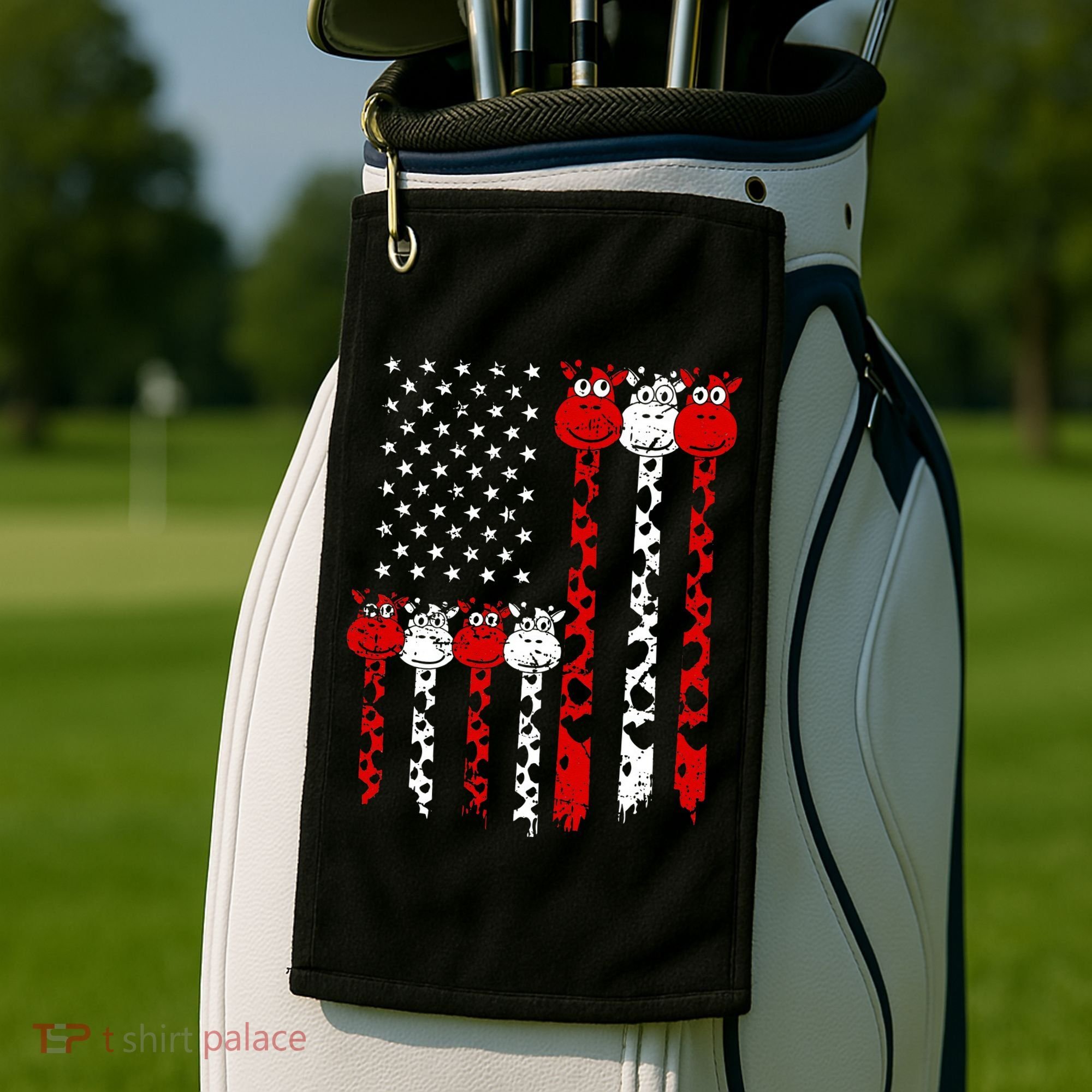 American Flag Giraffe 4th of July Cute USA Gift Golf Towel