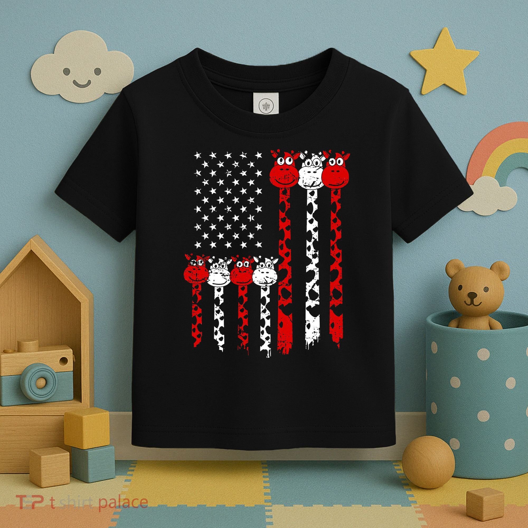 American Flag Giraffe 4th of July Cute USA Gift Toddler T-Shirt