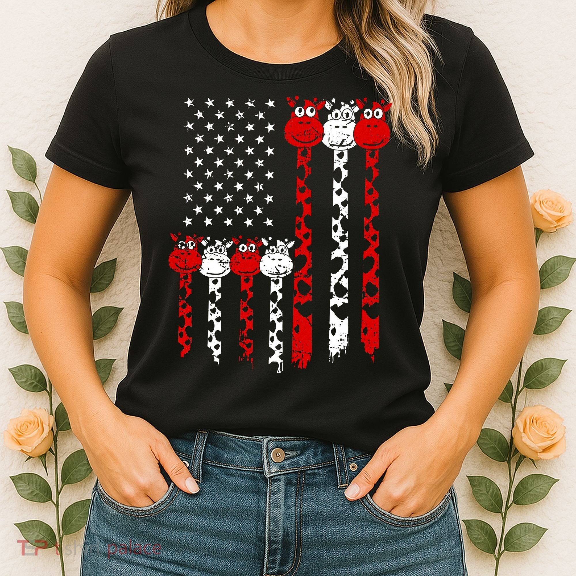 American Flag Giraffe 4th of July Cute USA Gift Women's T-Shirt