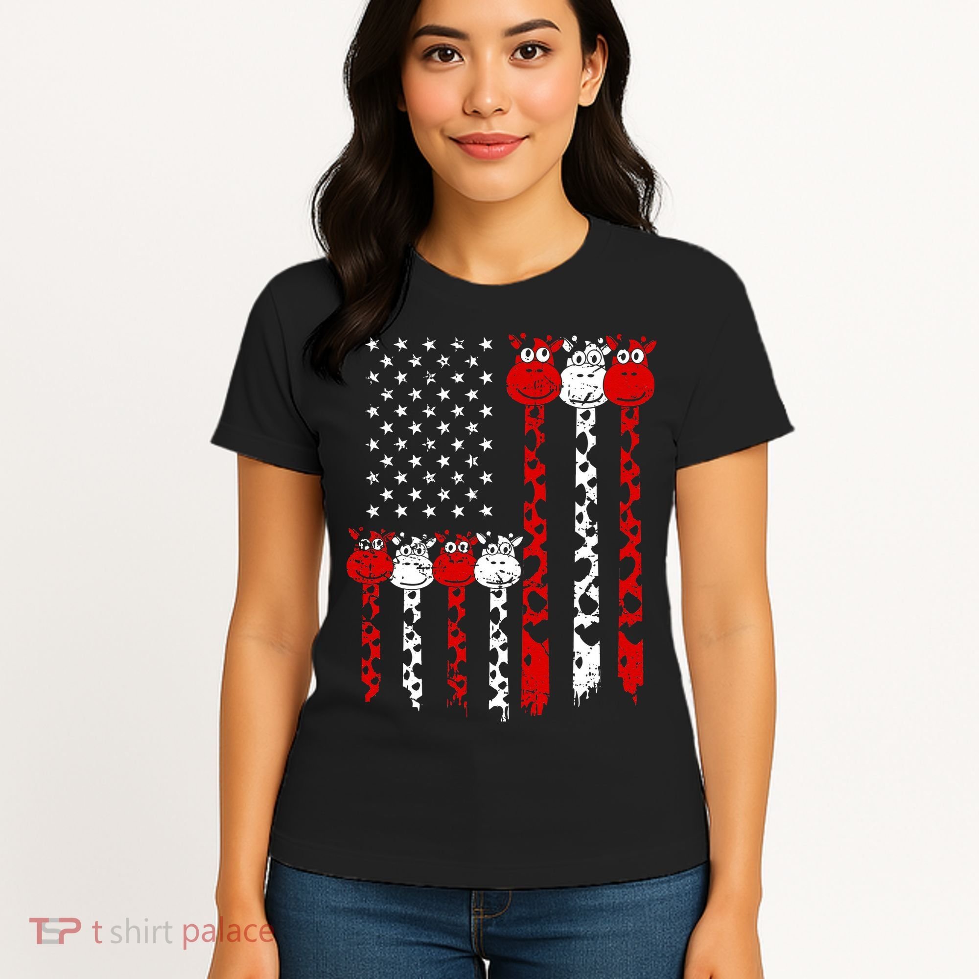 American Flag Giraffe 4th of July Cute USA Gift Women's T-Shirt