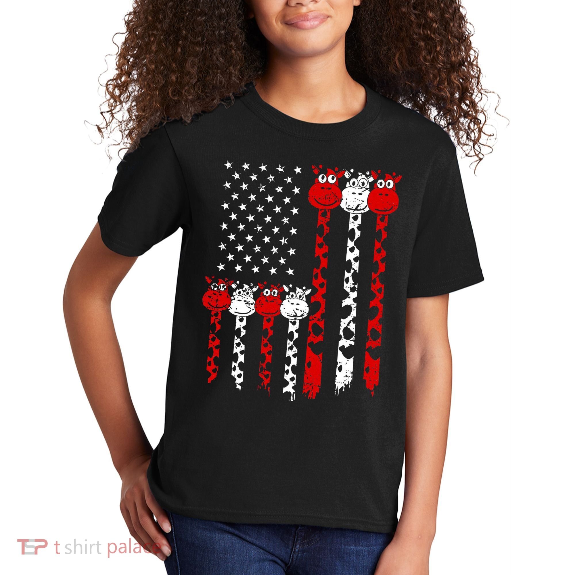 American Flag Giraffe 4th of July Cute USA Gift Kids T-Shirt