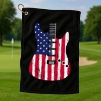 American Flag Guitar Funny Usa Guitarist Outfit Golf Towel thumb 1