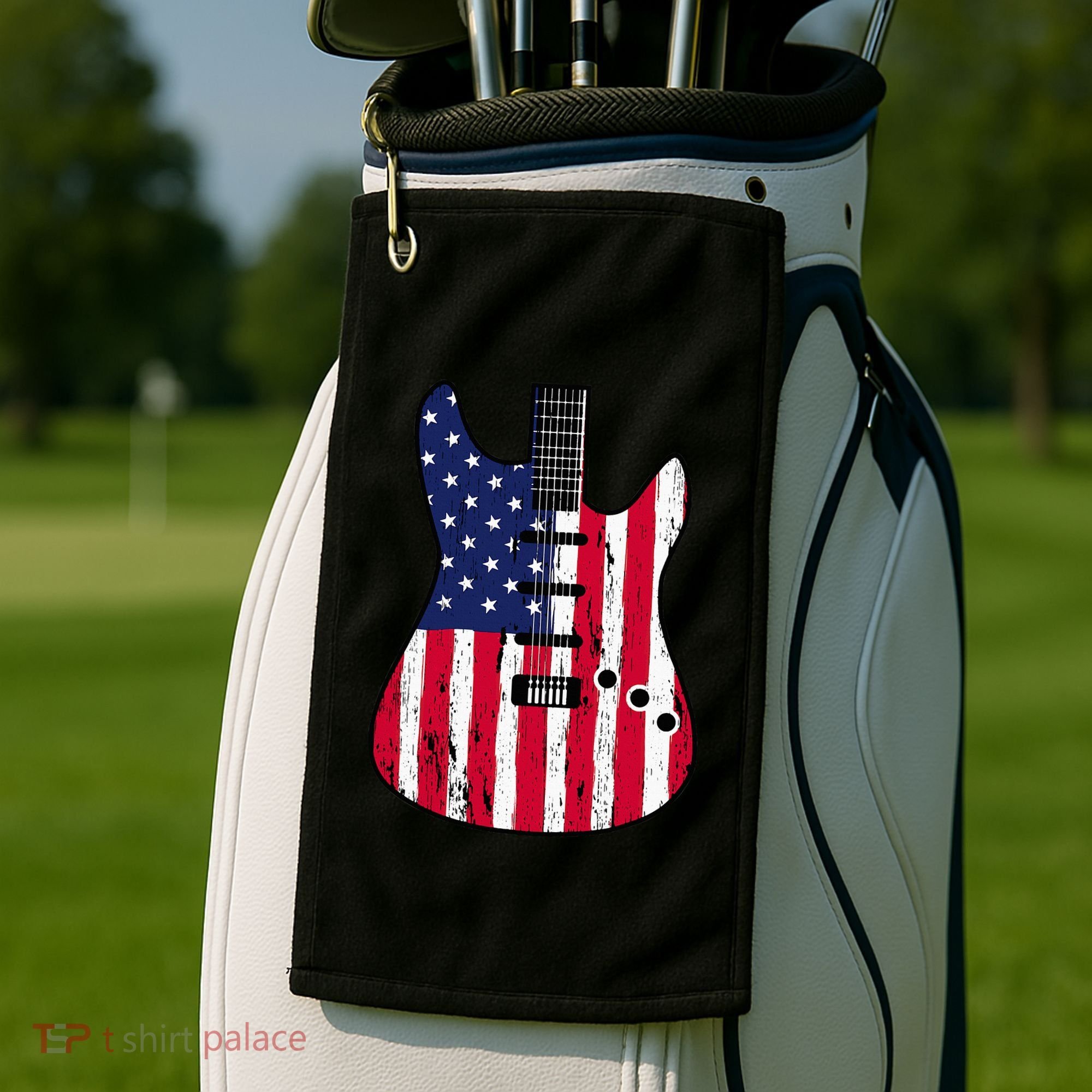 American Flag Guitar Funny Usa Guitarist Outfit Golf Towel
