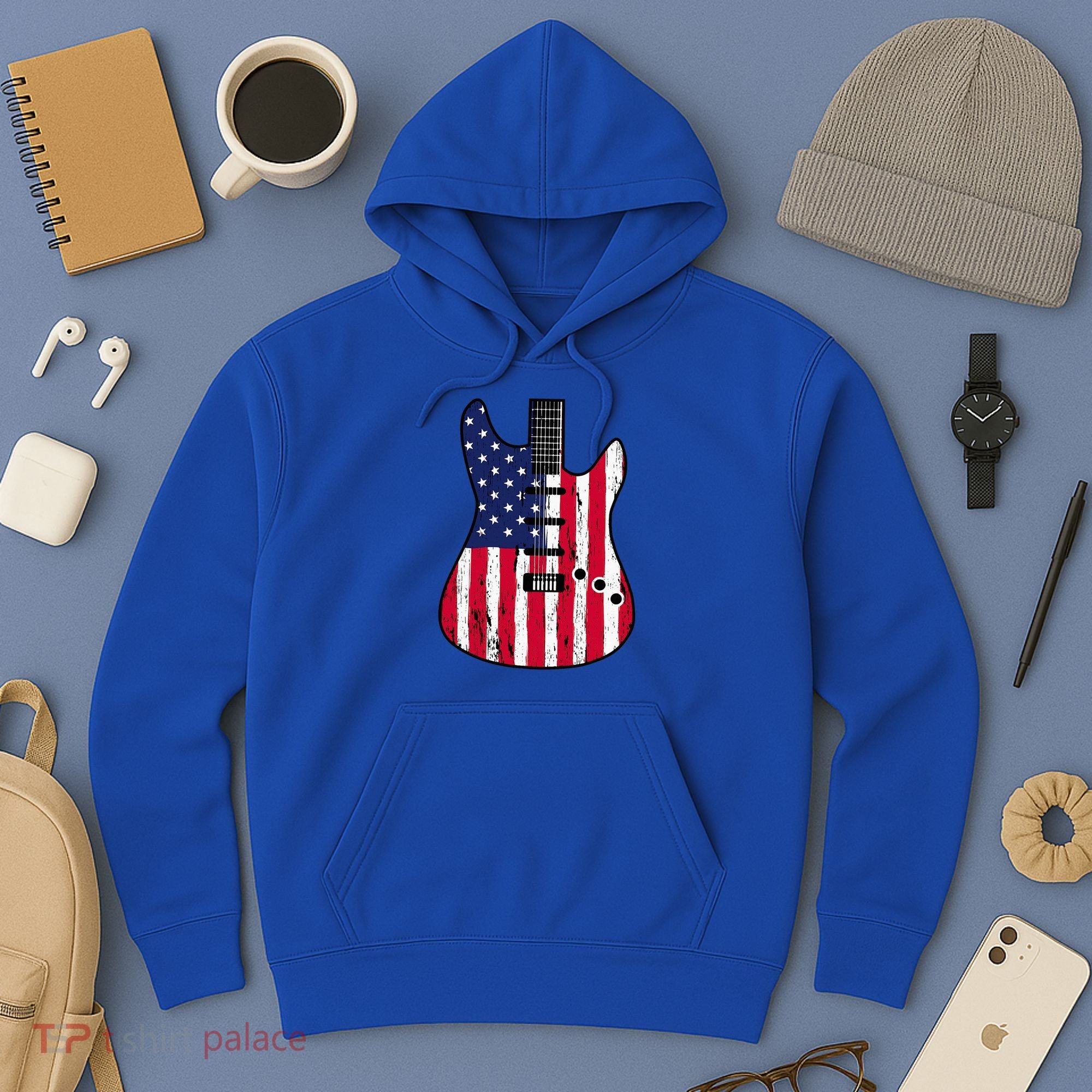 American Flag Guitar Funny Usa Guitarist Outfit Hoodie