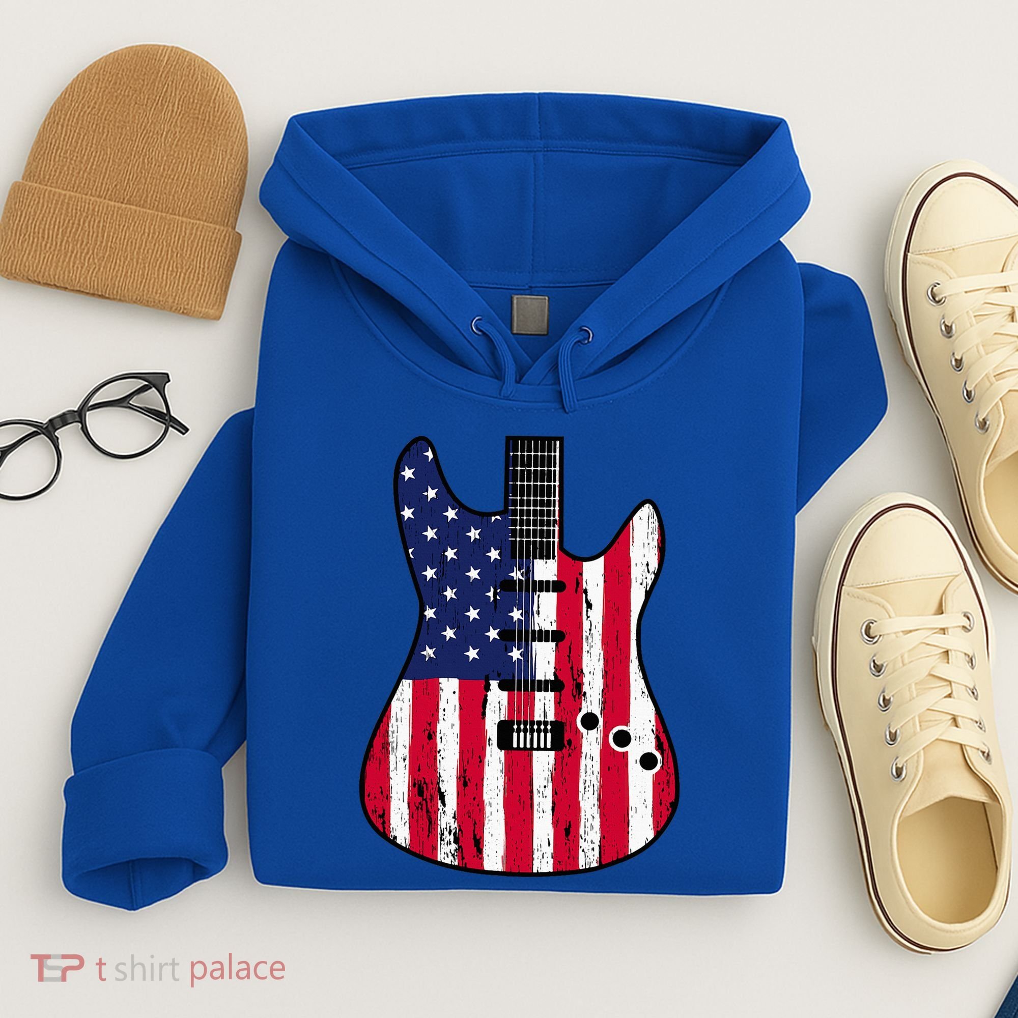 American Flag Guitar Funny Usa Guitarist Outfit Hoodie