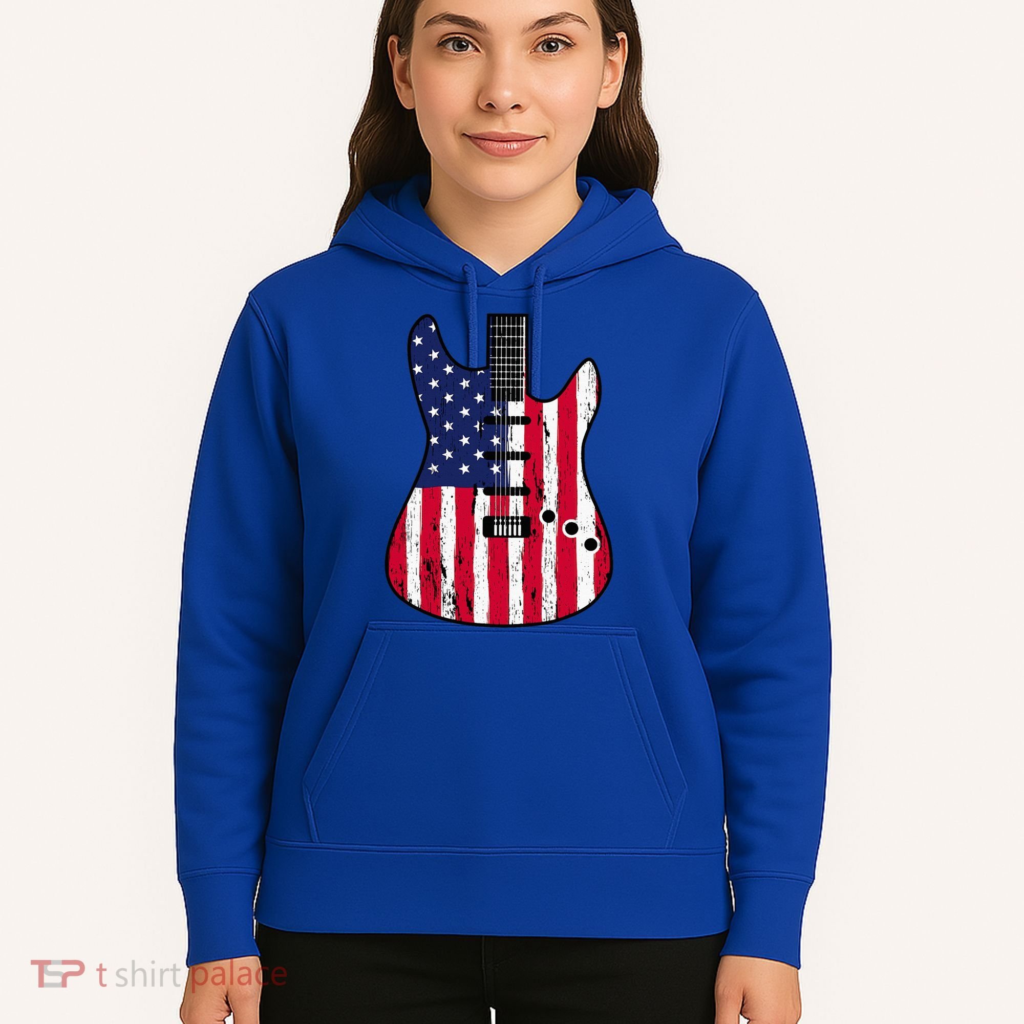 American Flag Guitar Funny Usa Guitarist Outfit Hoodie