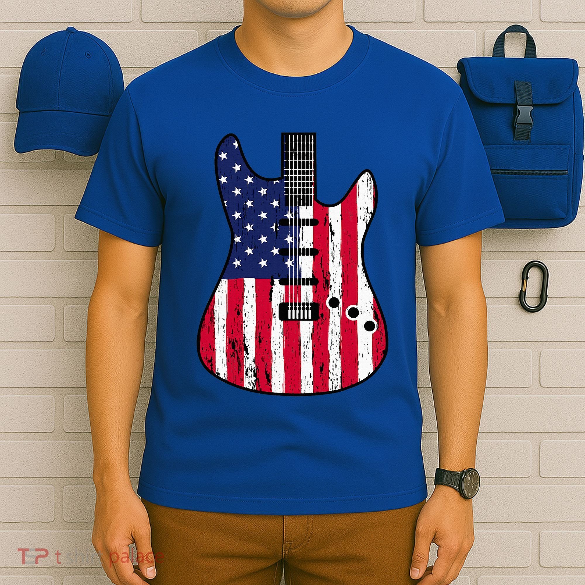 American Flag Guitar Funny Usa Guitarist Outfit T-Shirt