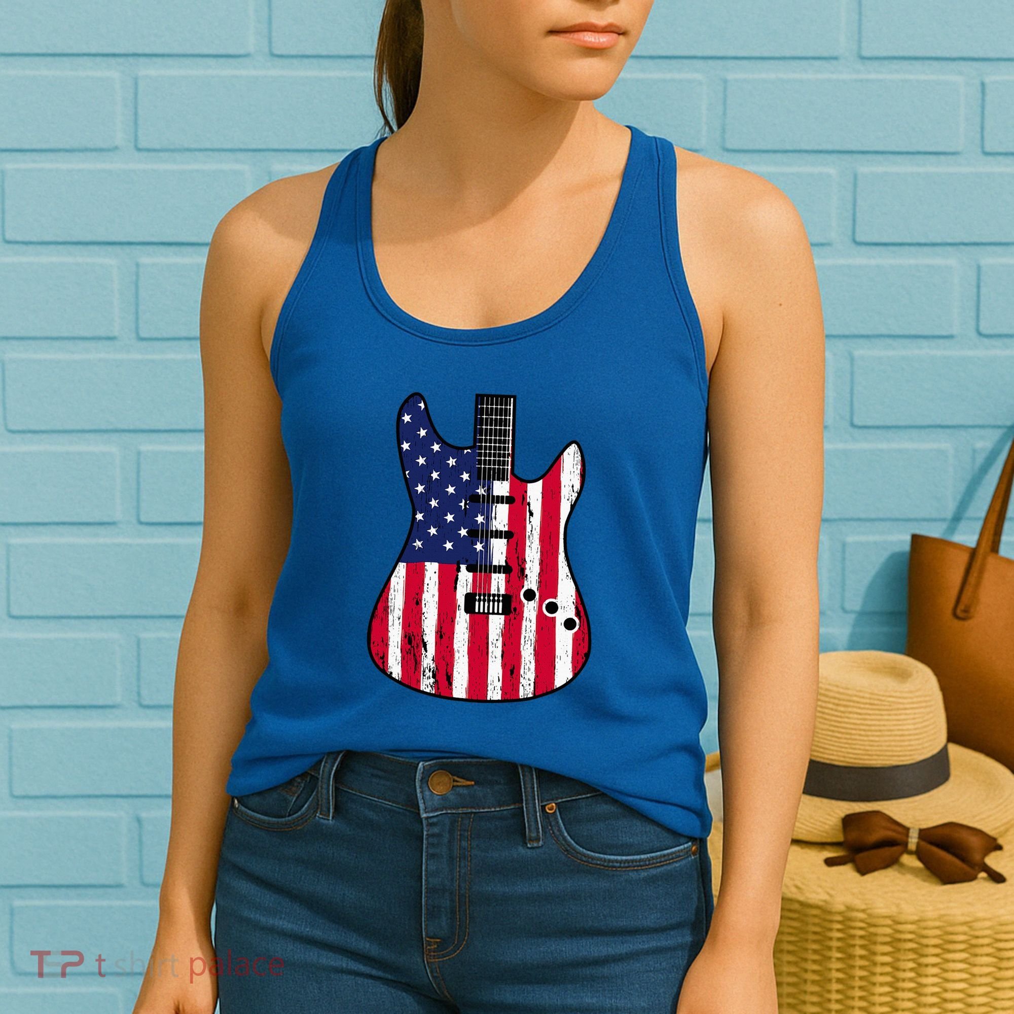 American Flag Guitar Funny Usa Guitarist Outfit Women's Tank Top
