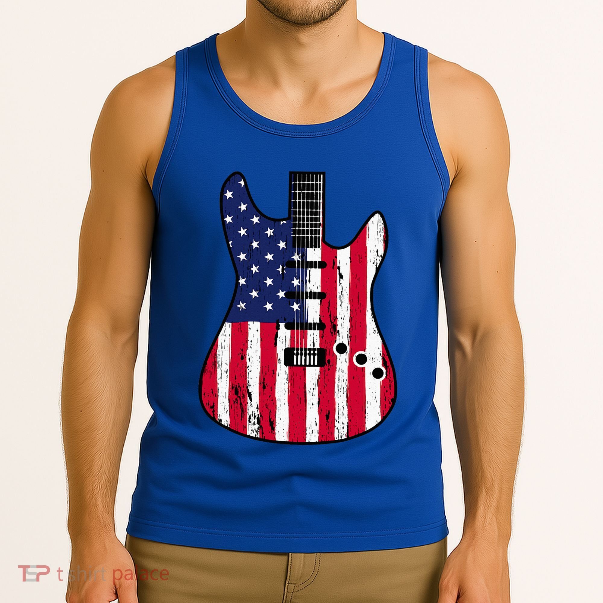 American Flag Guitar Funny Usa Guitarist Outfit Tank Top
