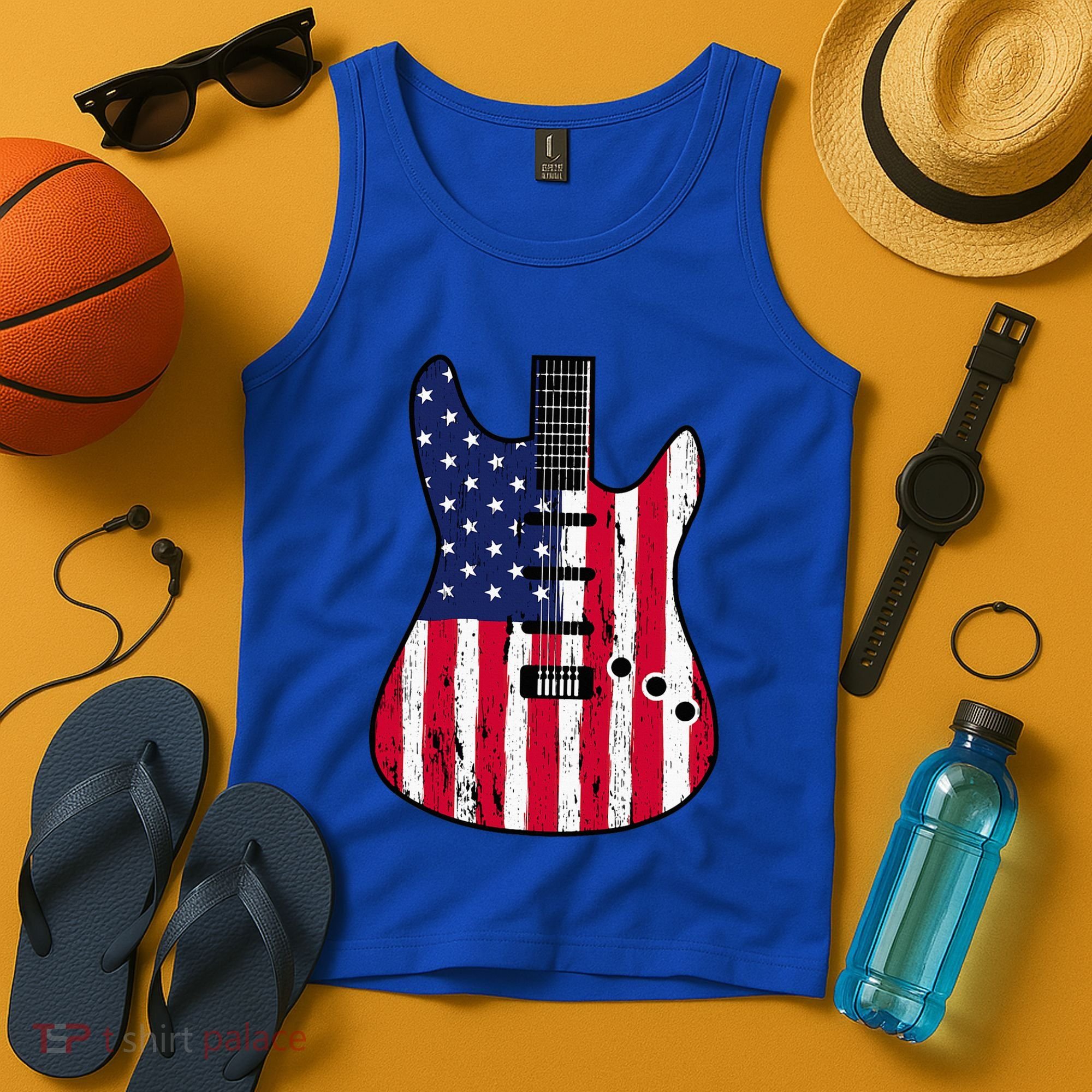 American Flag Guitar Funny Usa Guitarist Outfit Tank Top