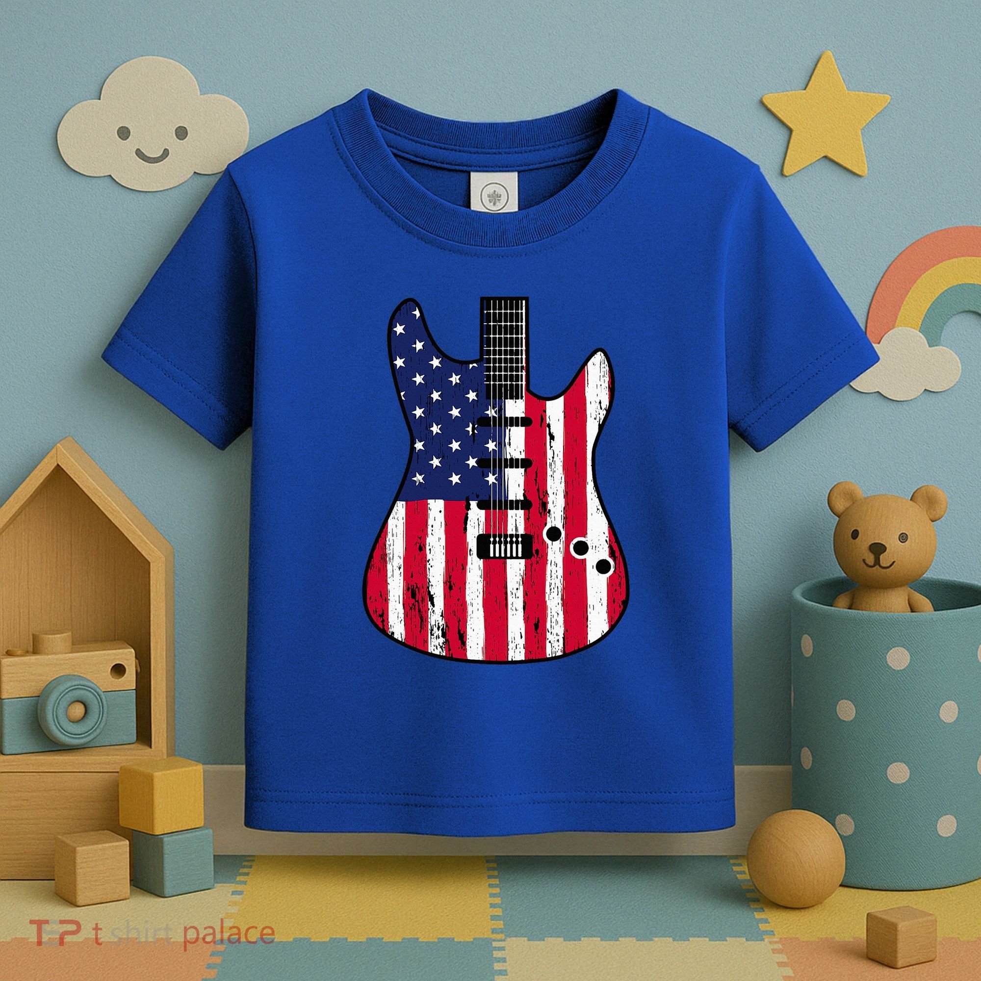 American Flag Guitar Funny Usa Guitarist Outfit Toddler T-Shirt