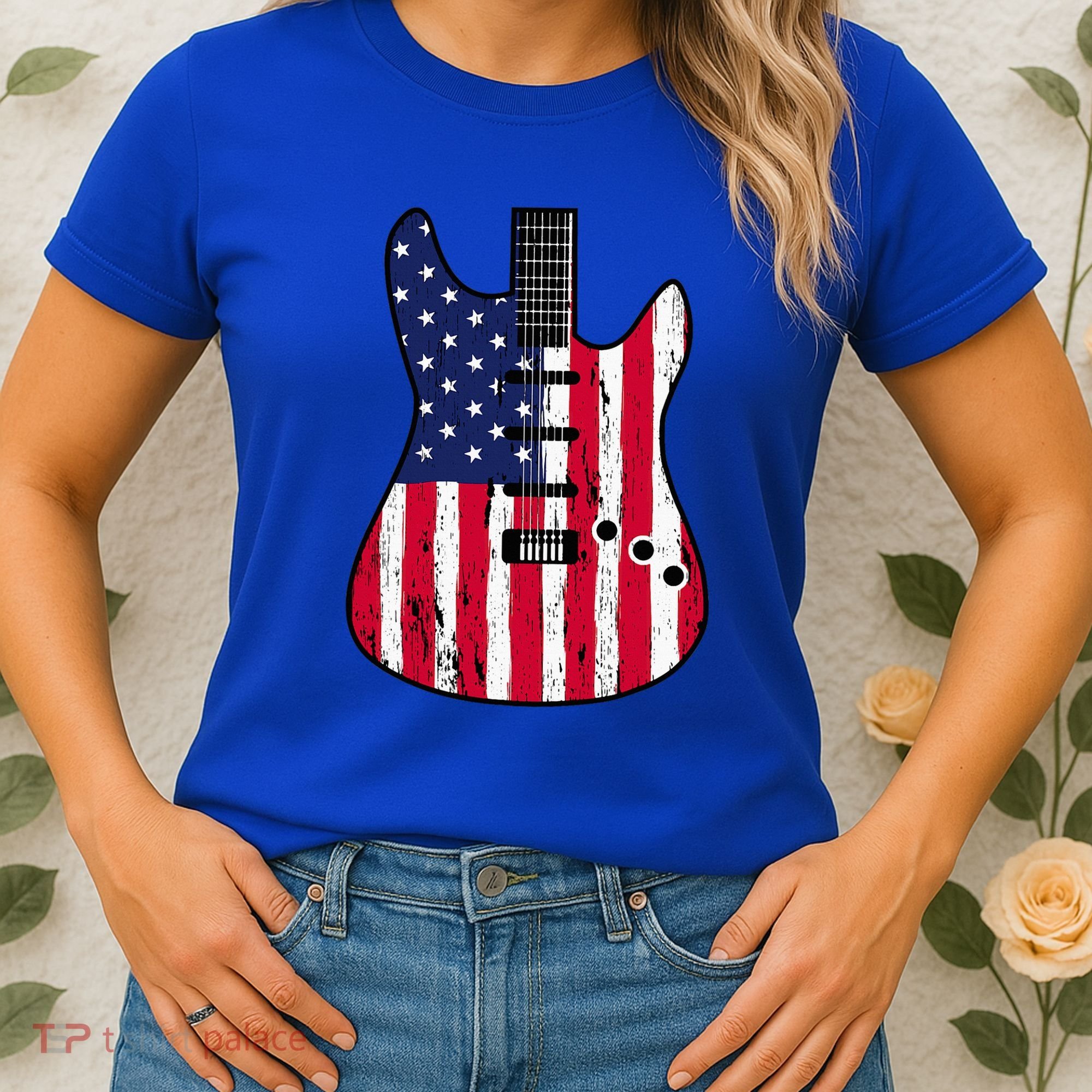 American Flag Guitar Funny Usa Guitarist Outfit Women's T-Shirt