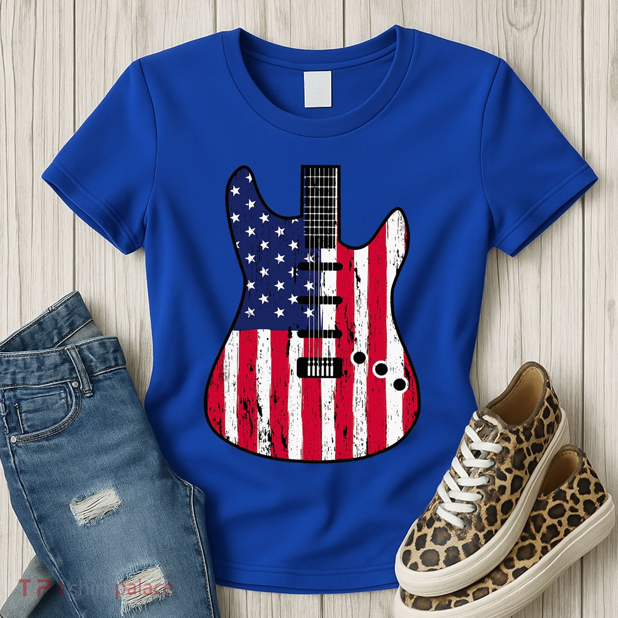 American Flag Guitar Funny Usa Guitarist Outfit Women's T-Shirt