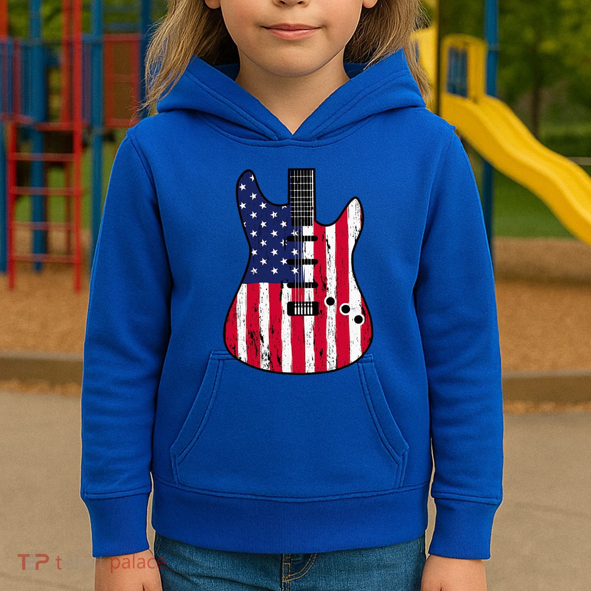 American Flag Guitar Funny Usa Guitarist Outfit Kids Hoodie