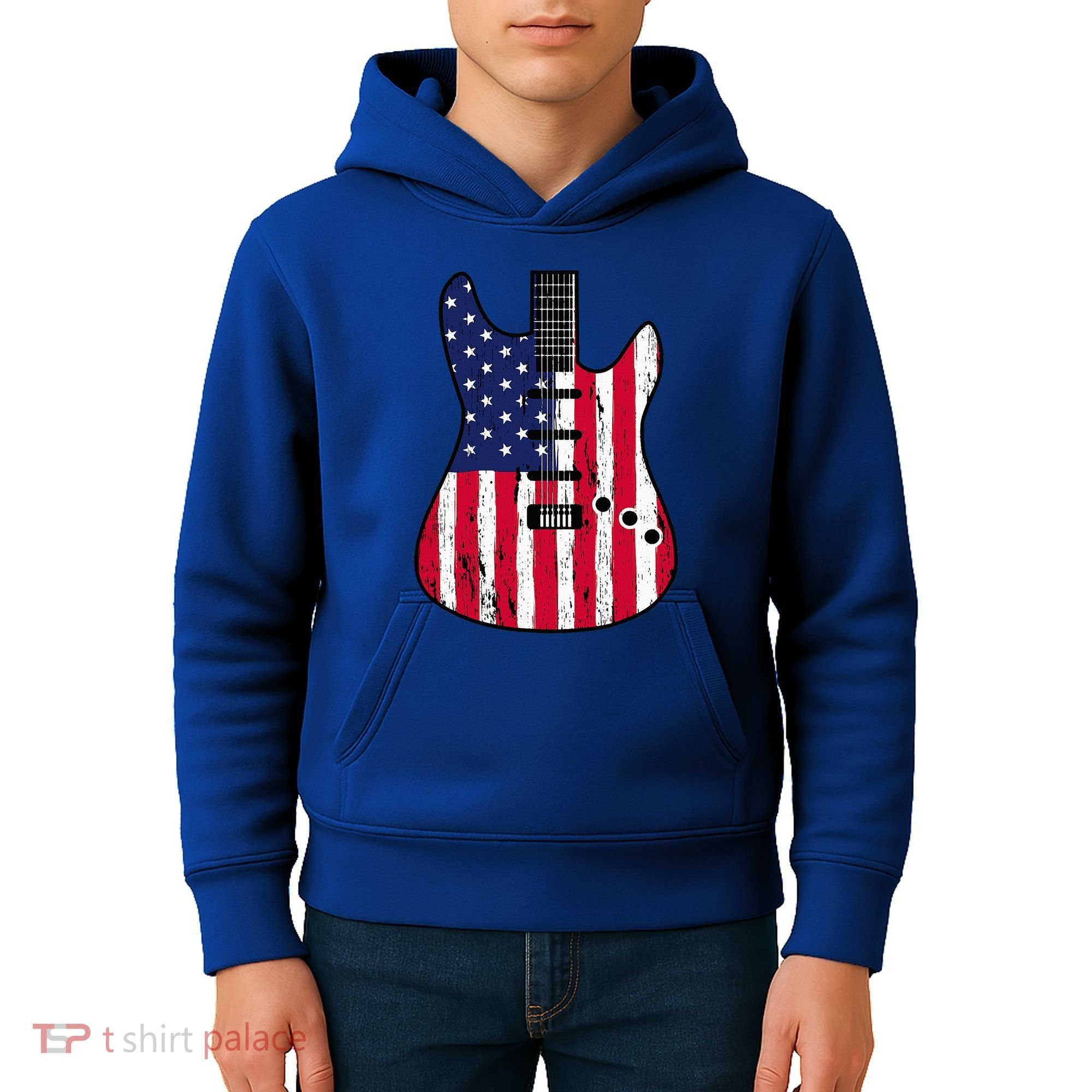 American Flag Guitar Funny Usa Guitarist Outfit Kids Hoodie