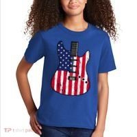 American Flag Guitar Funny Usa Guitarist Outfit Kids T-Shirt thumb 2