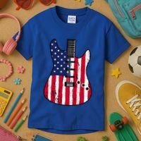 American Flag Guitar Funny Usa Guitarist Outfit Kids T-Shirt thumb 3
