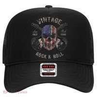 American Flag Guitar Vintage Rock and Roll Skull Guitarist Hat thumb 0