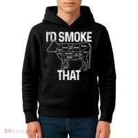 A Funny Gift For Bbq Cook Lovers I'd Smoke That Cow Beef Kids Hoodie thumb 4