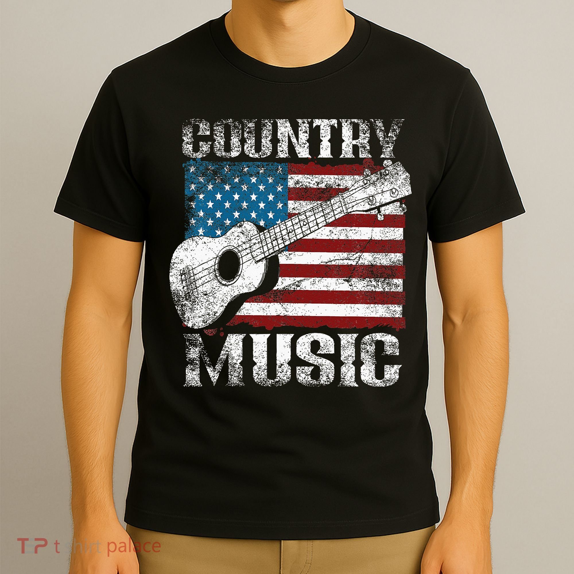 American Flag Guitar Player Funny Country Music Lover T-Shirt