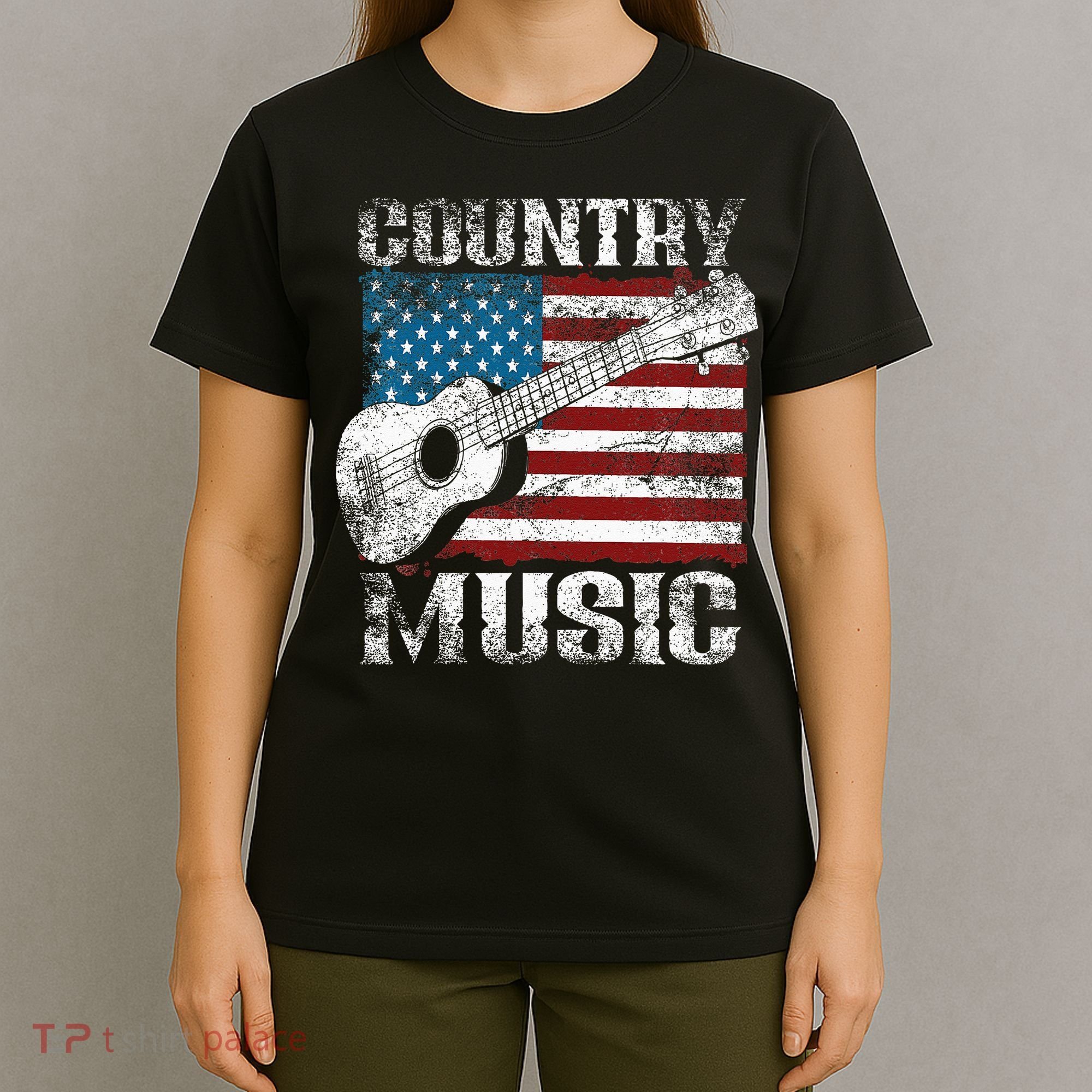 American Flag Guitar Player Funny Country Music Lover T-Shirt