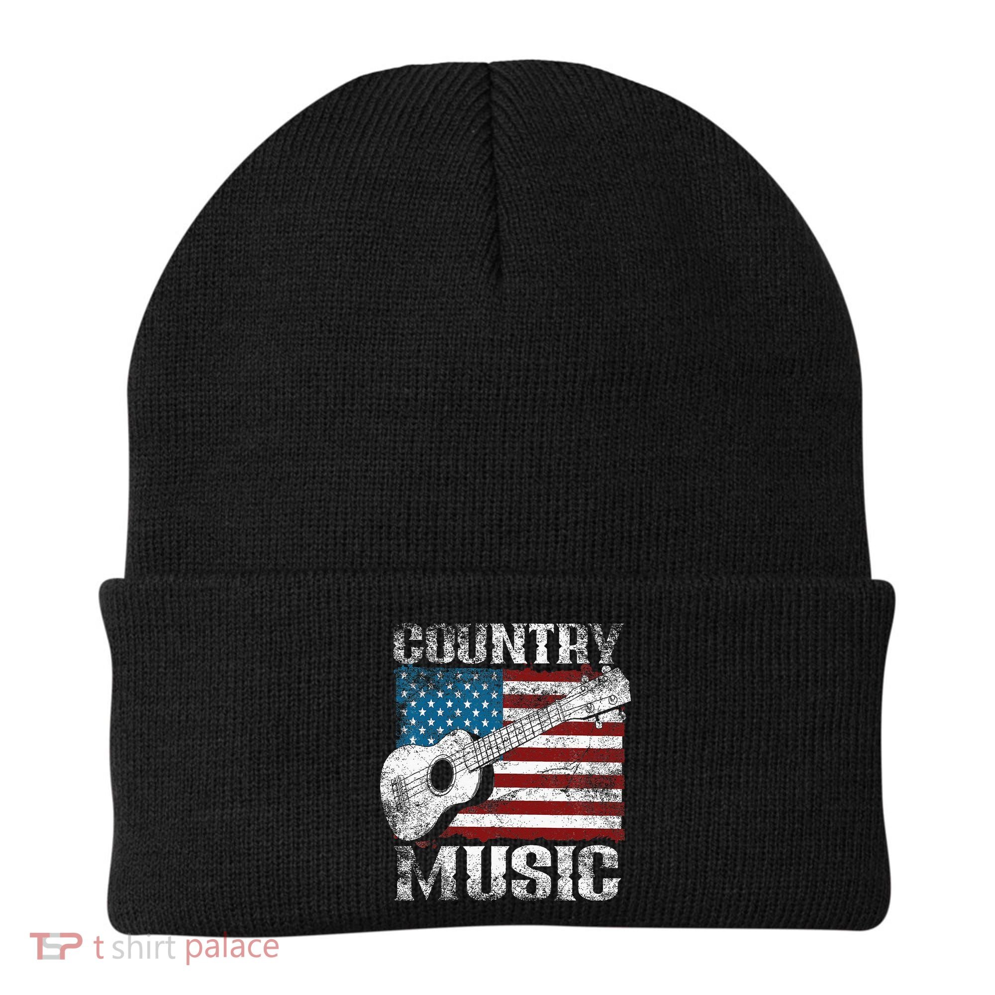 American Flag Guitar Player Funny Country Music Lover Beanie