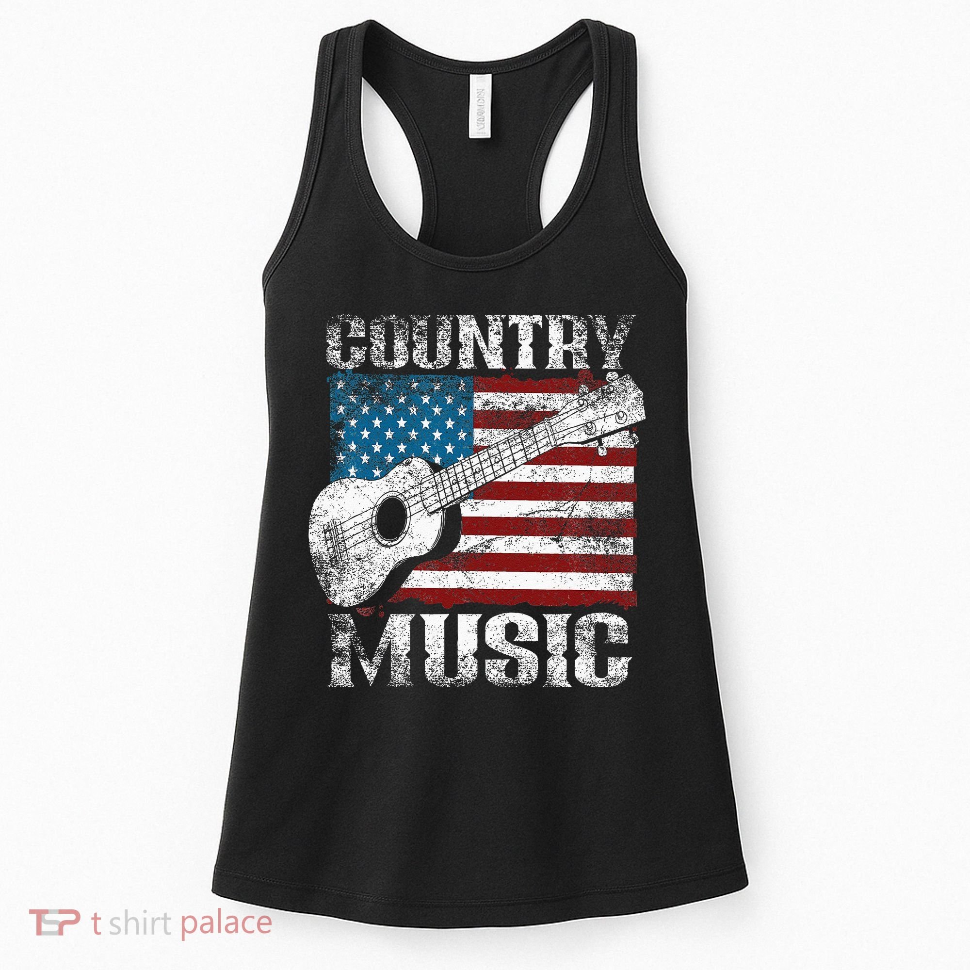 American Flag Guitar Player Funny Country Music Lover Women's Tank Top