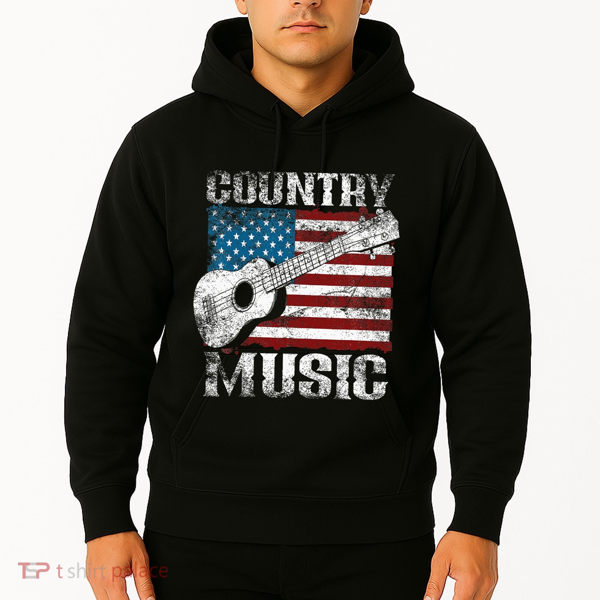 American Flag Guitar Player Funny Country Music Lover Hoodie