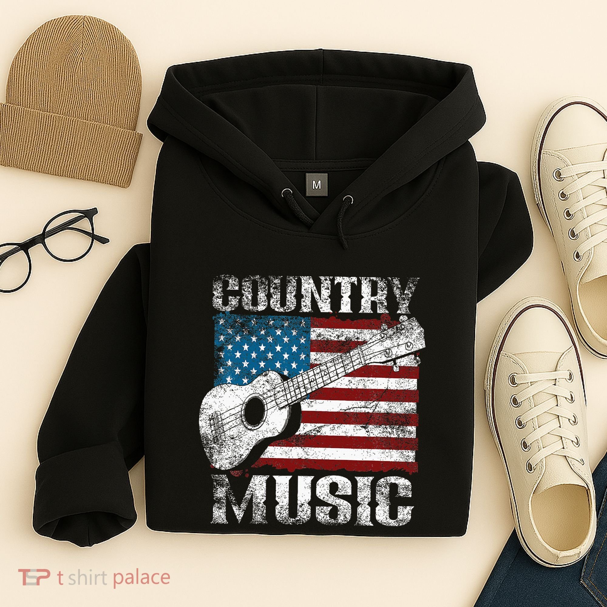 American Flag Guitar Player Funny Country Music Lover Hoodie