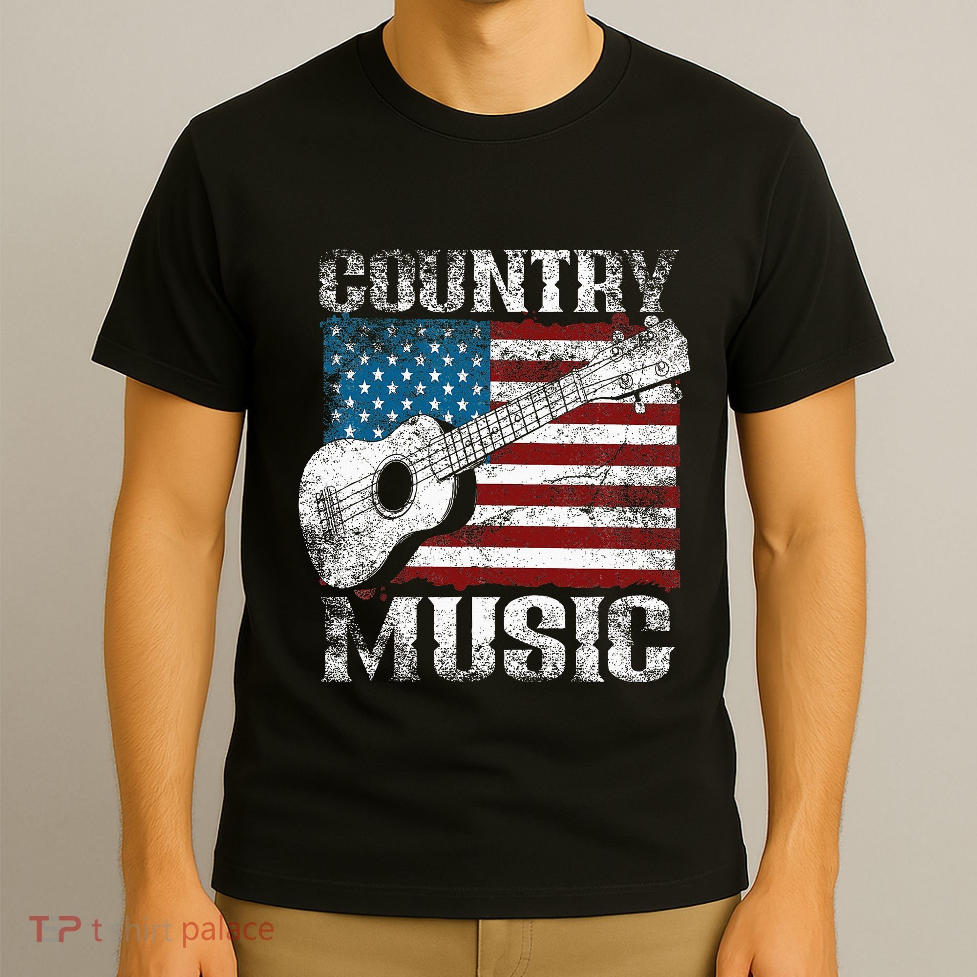 American Flag Guitar Player Funny Country Music Lover T-Shirt