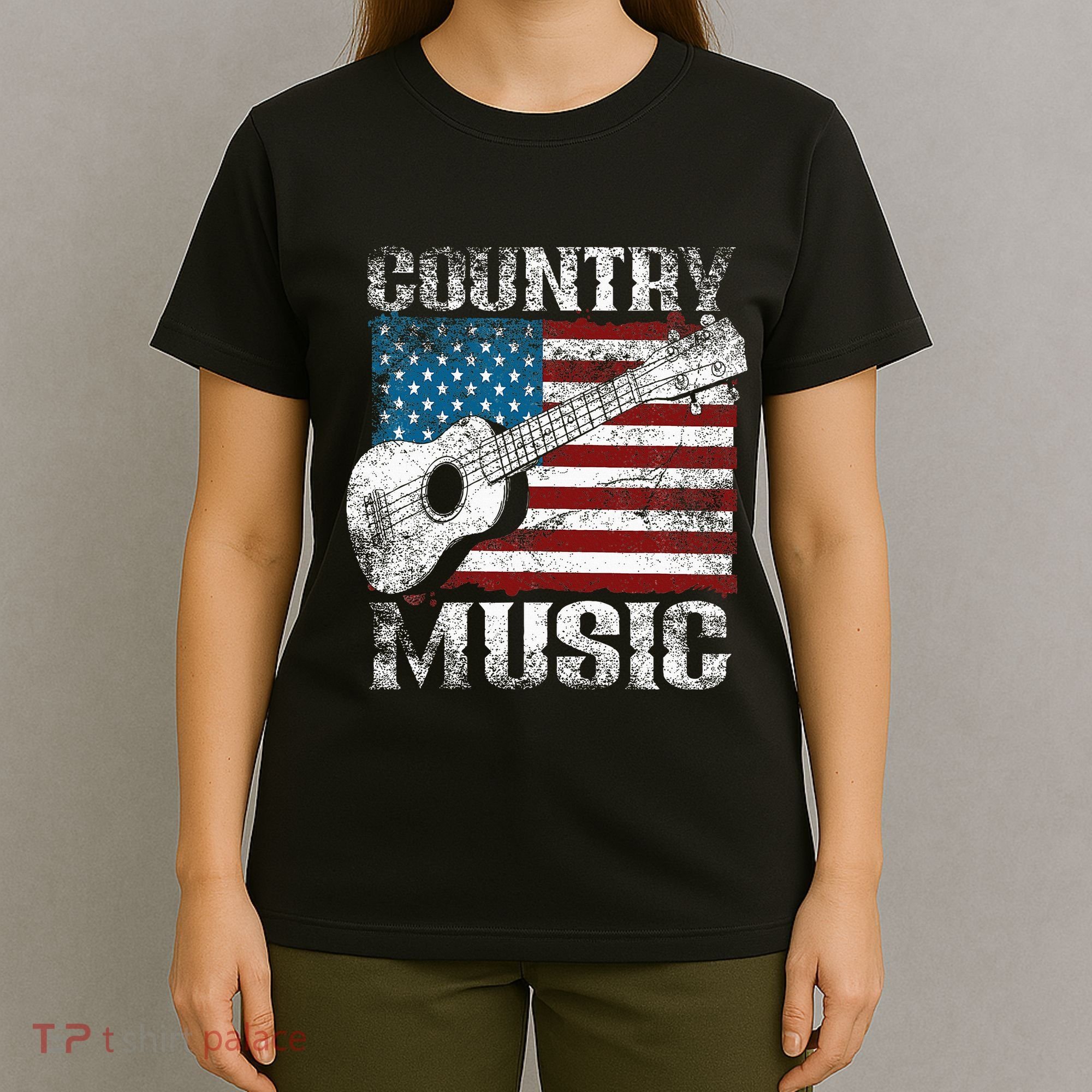 American Flag Guitar Player Funny Country Music Lover T-Shirt