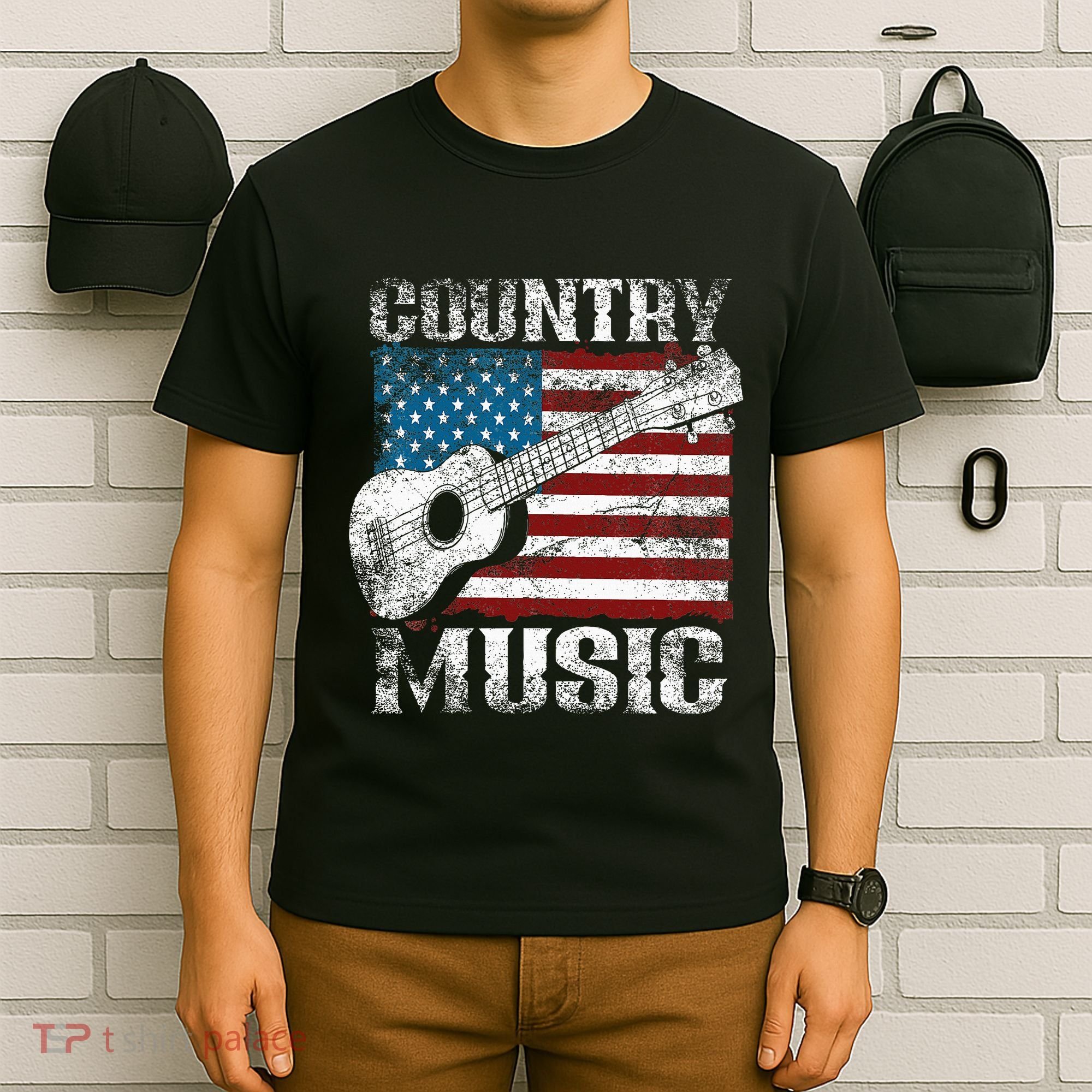 American Flag Guitar Player Funny Country Music Lover T-Shirt