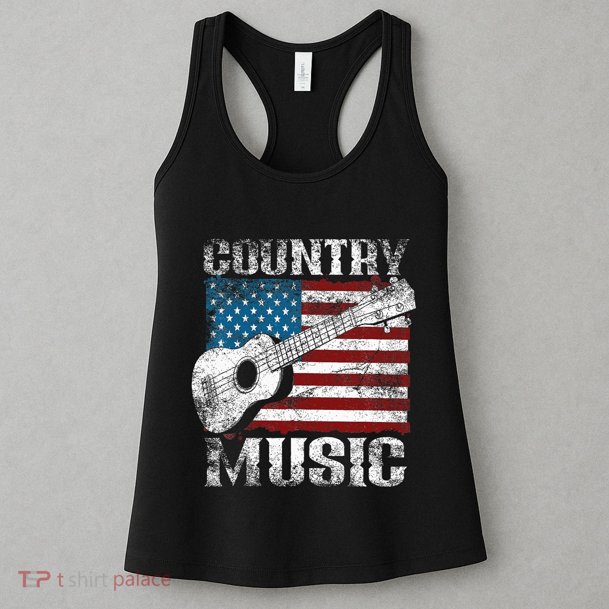 American Flag Guitar Player Funny Country Music Lover Women's Tank Top