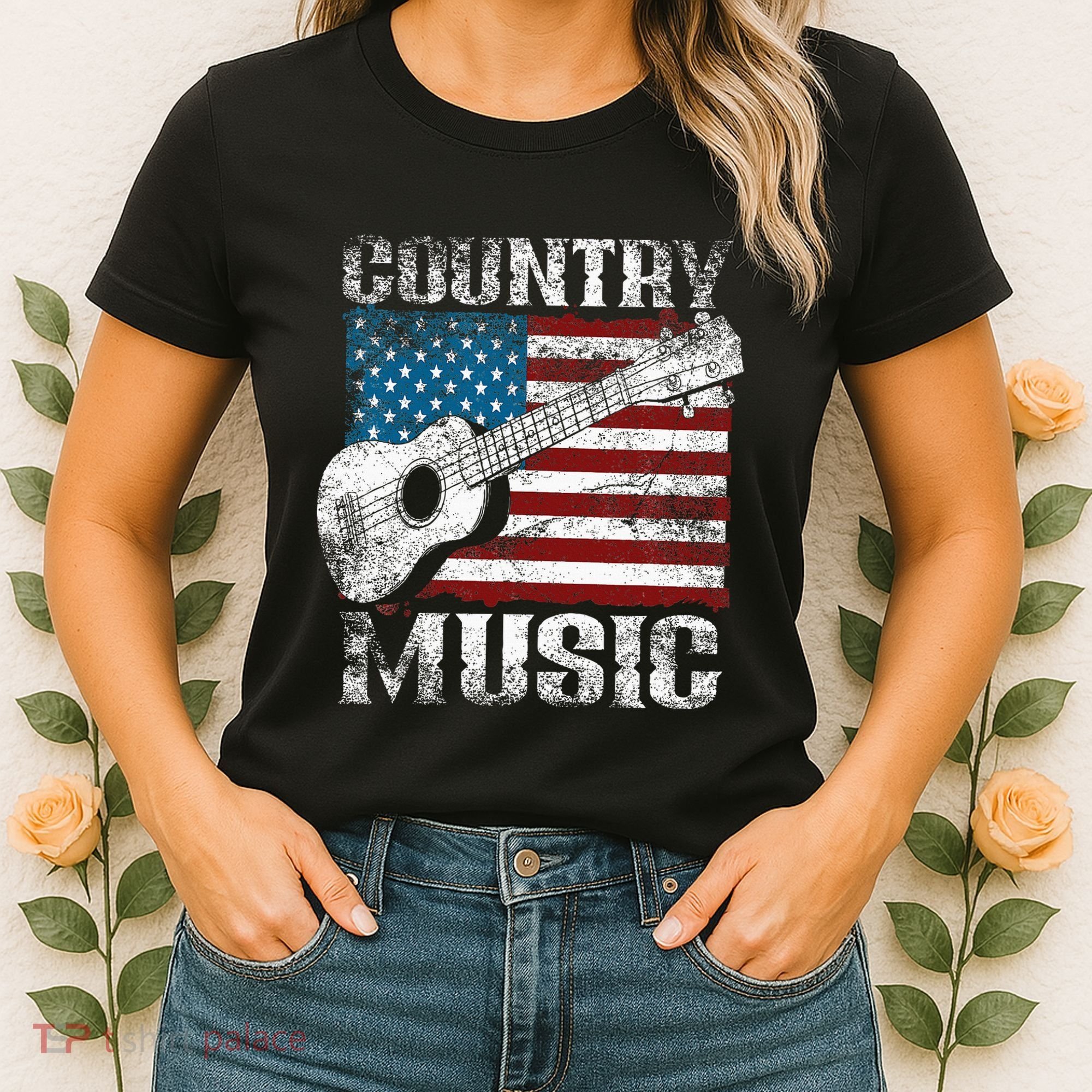 American Flag Guitar Player Funny Country Music Lover Women's T-Shirt