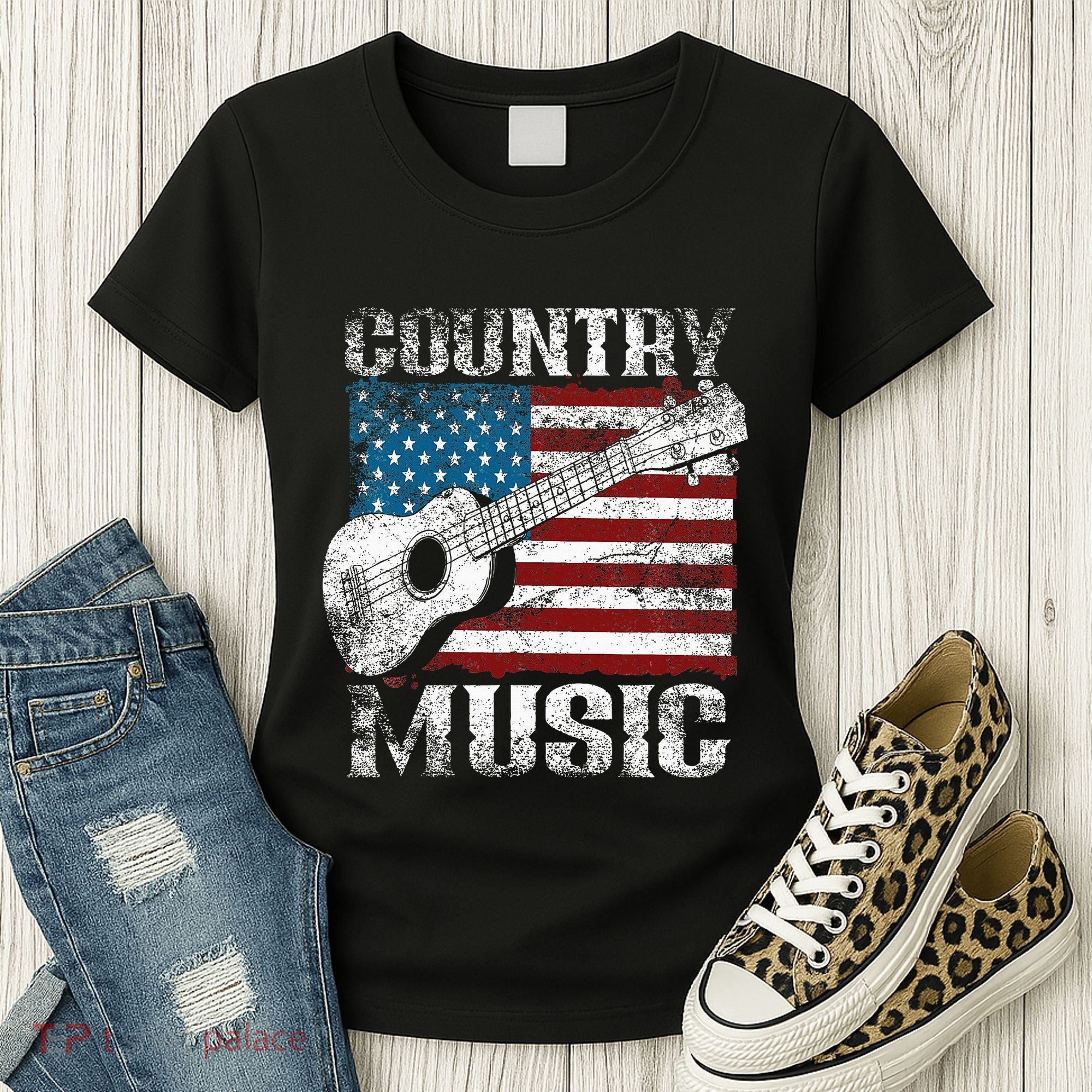 American Flag Guitar Player Funny Country Music Lover Women's T-Shirt