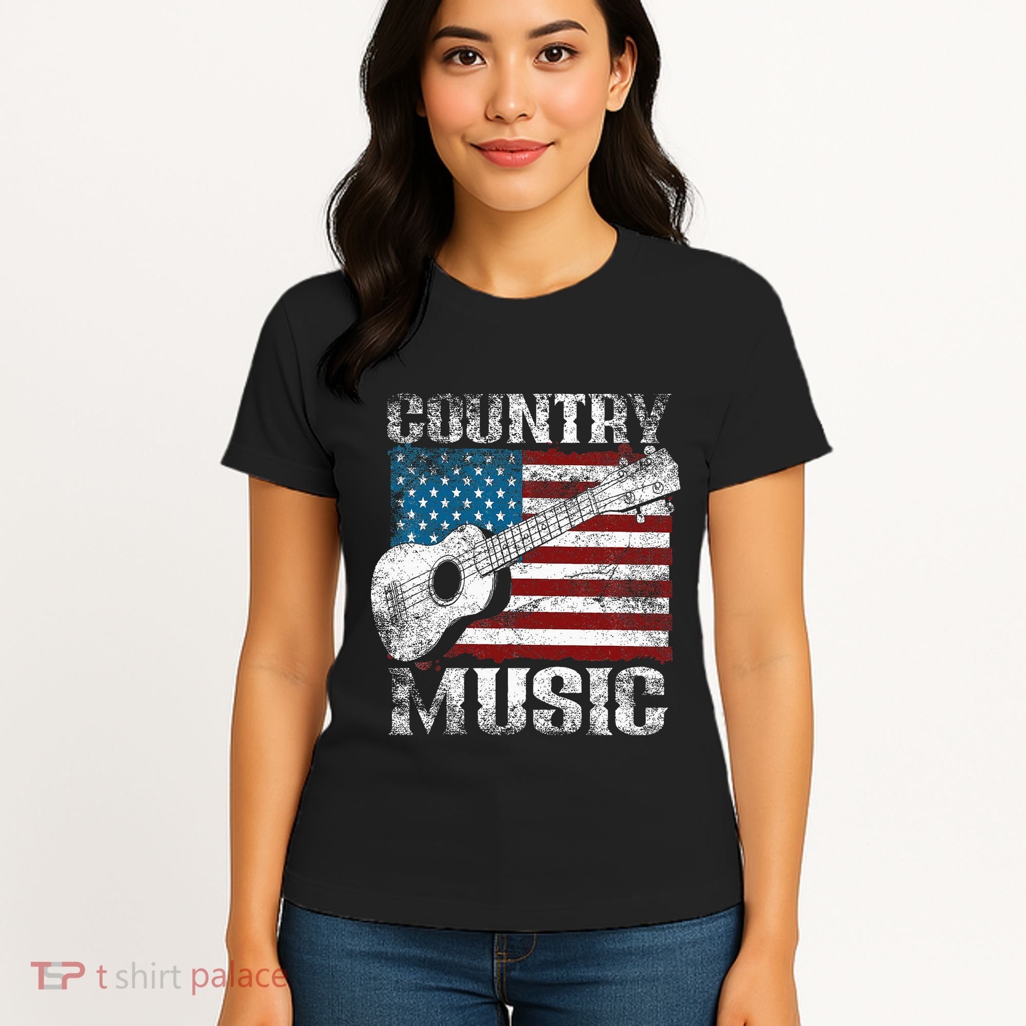 American Flag Guitar Player Funny Country Music Lover Women's T-Shirt