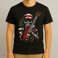 American Flag Guitar Vintage Rock And Roll Skull Guitarist T-Shirt thumb 3