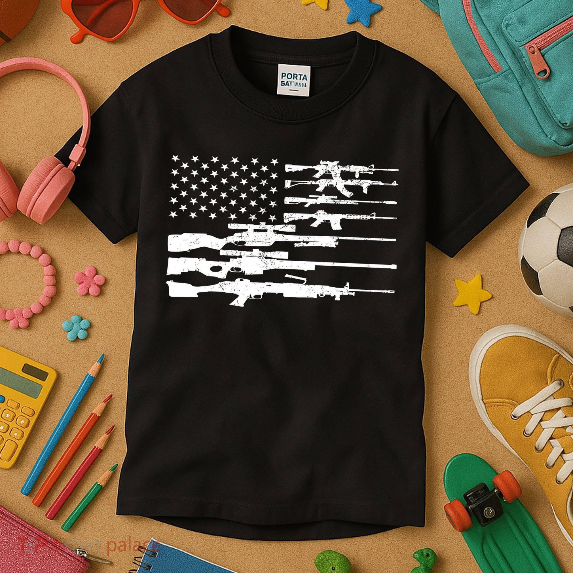 American Flag Gun Patriot Kids T-Shirt